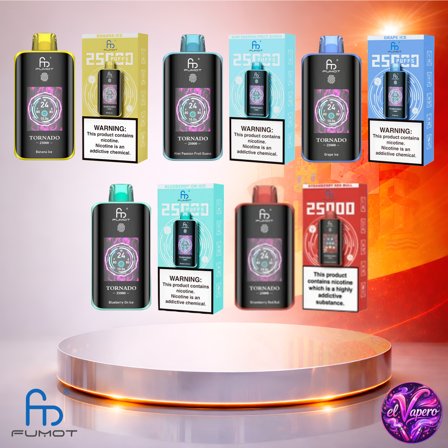 Vapers Desechables - Cigarrillo electrónico - España - Fumot - Tornado - 25K - Sabores 5-25000 Caladas - Los más baratos
