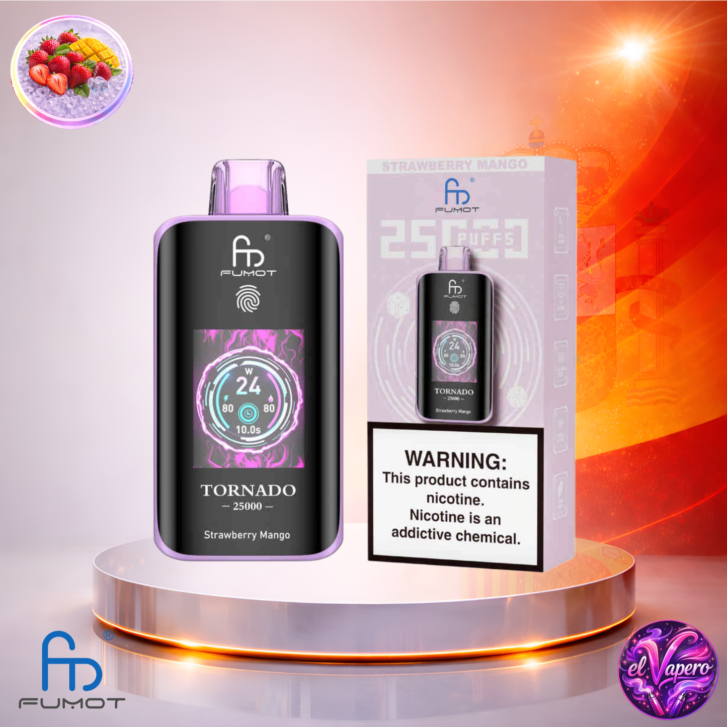 Vapers Desechables - Cigarrillo electrónico - España - Fumot - Tornado - 25K - Strawberry Mango 25000 Caladas - Los más baratos
