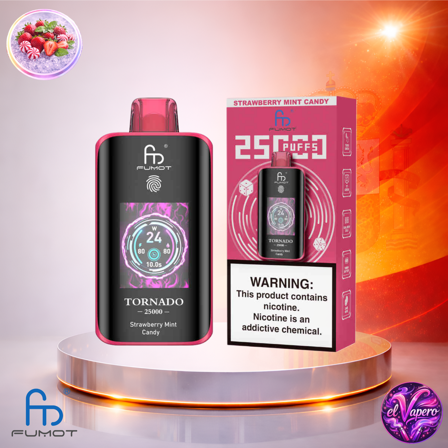 Vapers Desechables - Cigarrillo electrónico - España - Fumot - Tornado - 25K - Strawberry Mint Candy 25000 Caladas - Los más baratos
