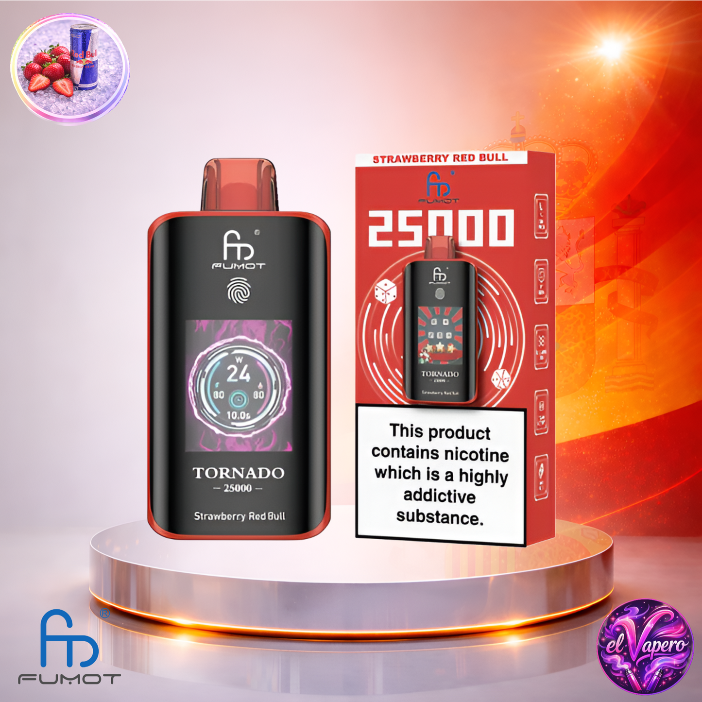Vapers Desechables - Cigarrillo electrónico - España - Fumot - Tornado - 25K - Strawberry Red Bull 25000 Caladas - Más baratos