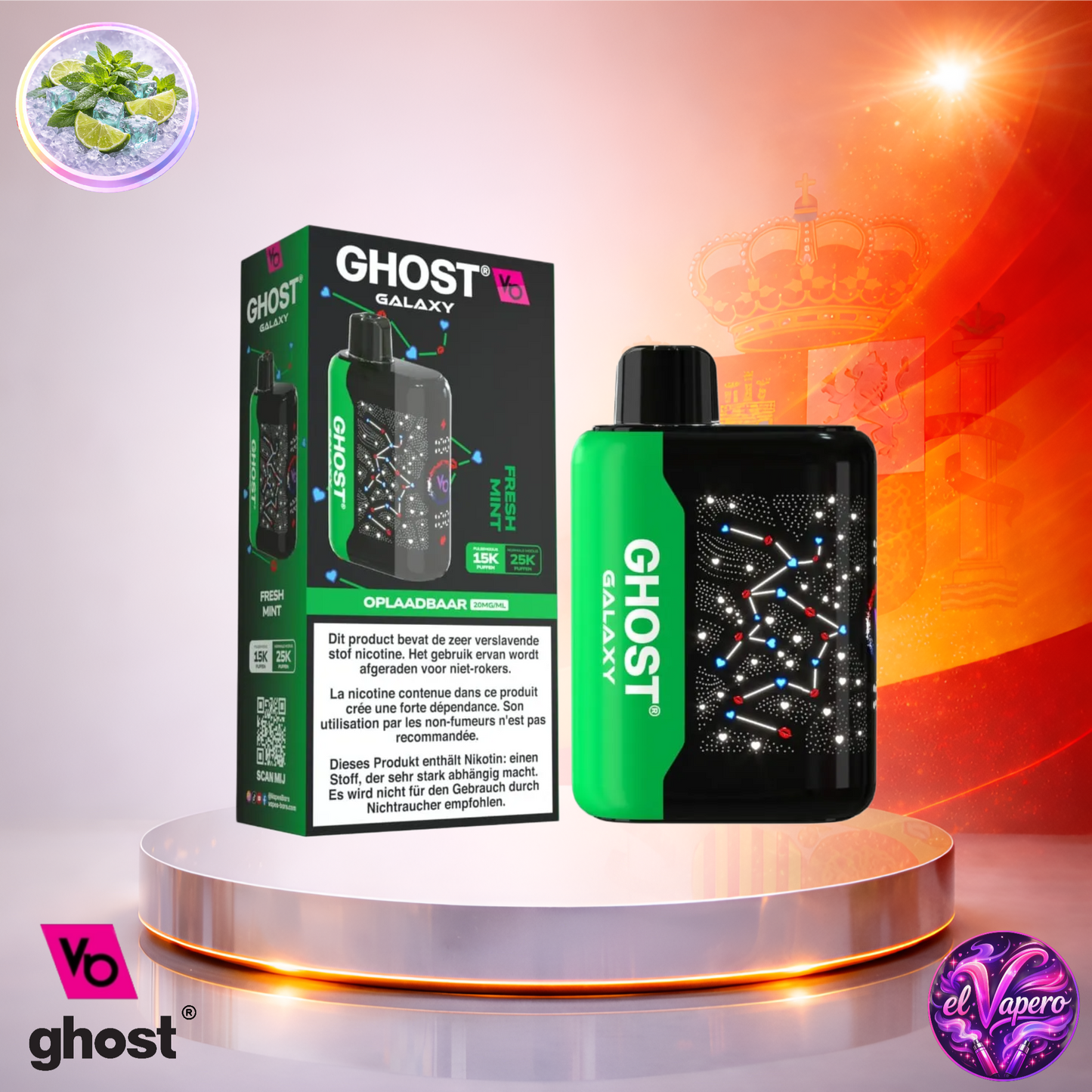 Vapers Desechables - Cigarrillo electrónico - España - Ghost Galaxy 25K - Fresh Mint 25000 Caladas - Los más baratos