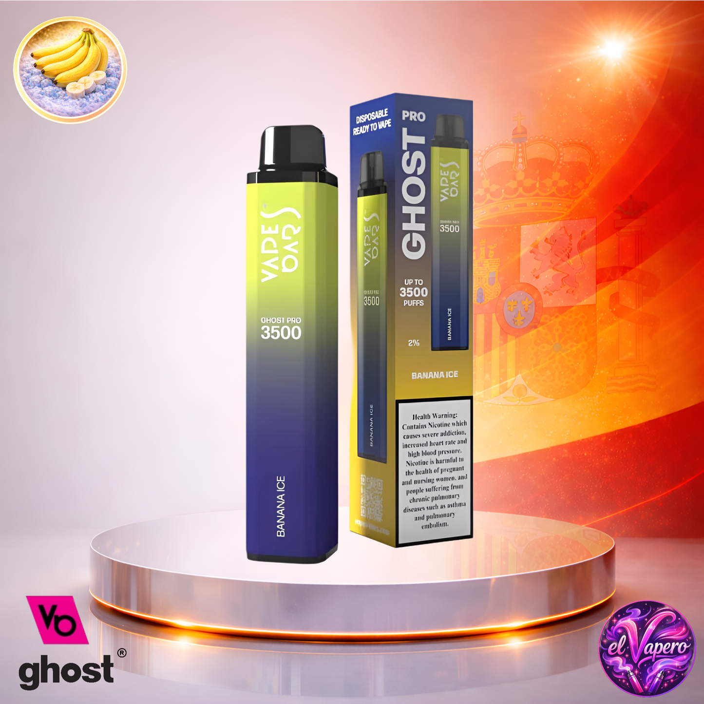 Vapers Desechables - Cigarrillo Electrónico - España - Ghost Pro 3500 - Banana Ice 3500 Caladas - Los más baratos