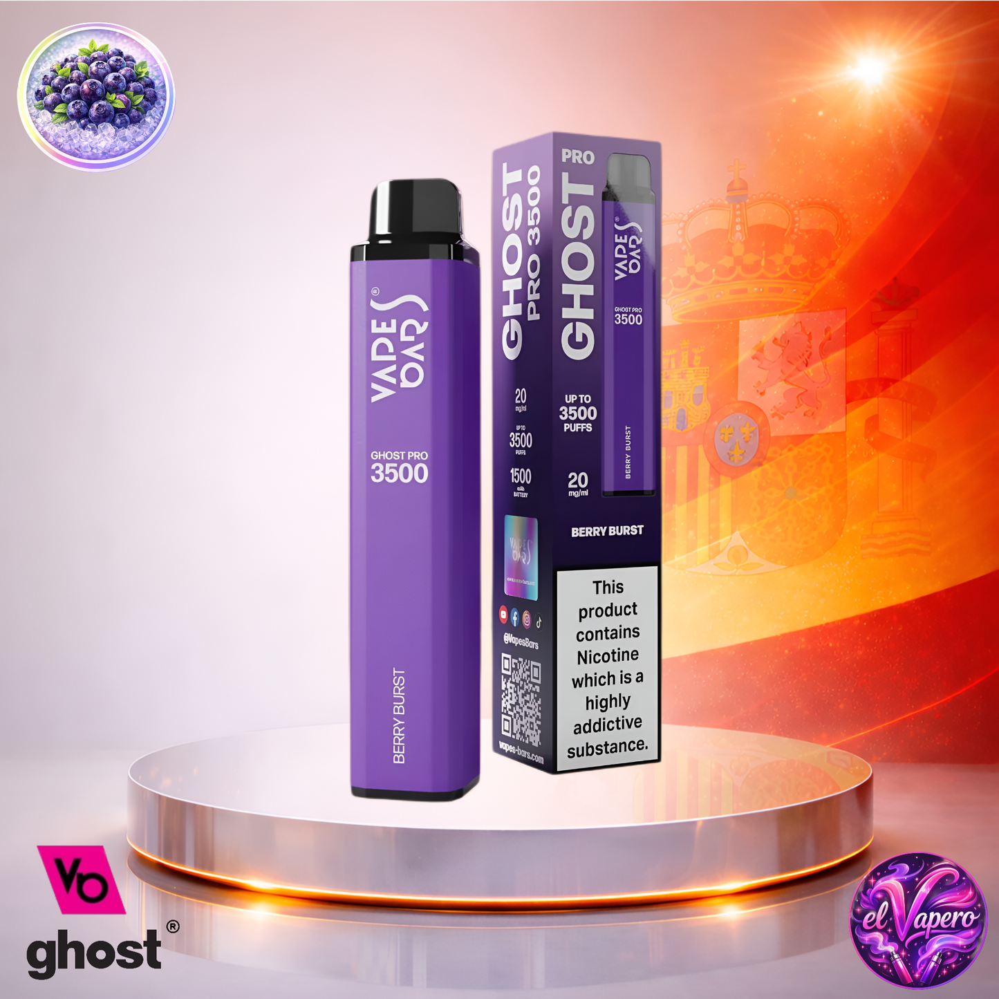 Vapers Desechables - Cigarrillo Electrónico - España - Ghost Pro 3500 - Berry Burst 3500 Caladas - Más baratos