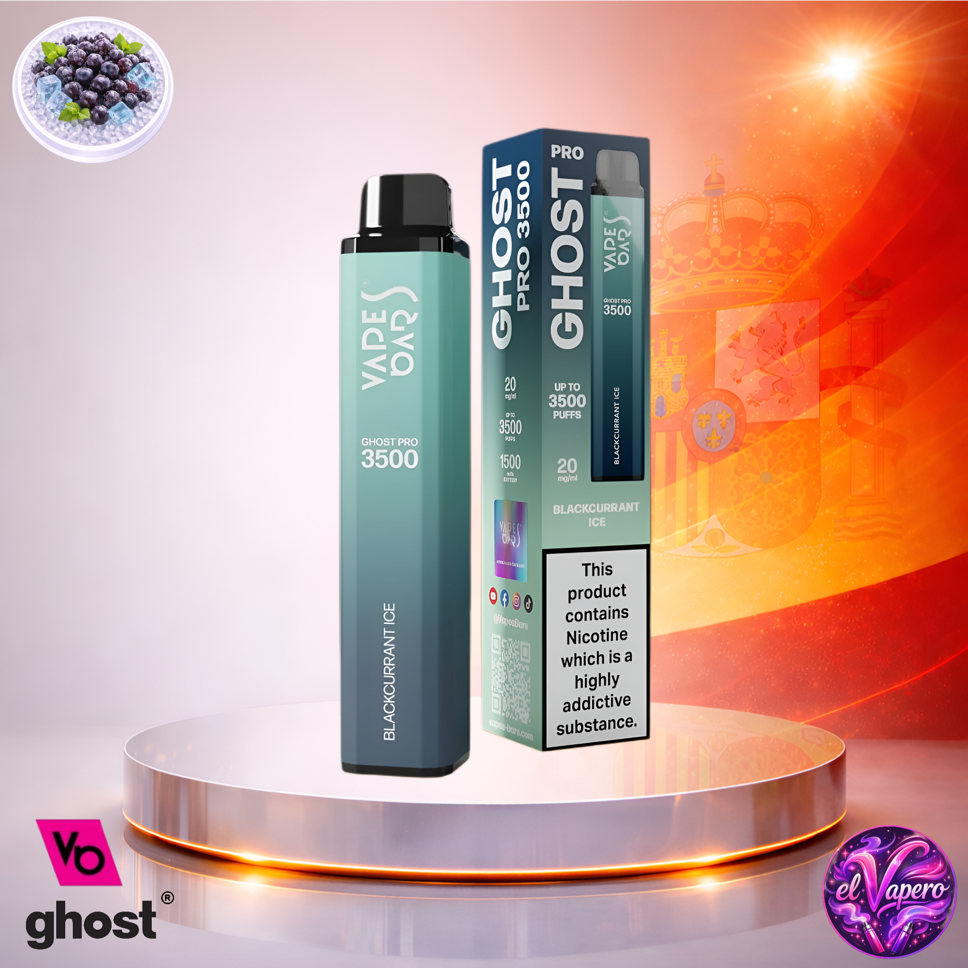 Vapers Desechables - Cigarrillo Electrónico - España - Ghost Pro 3500 - Blackcurrant Ice 3500 Caladas - Más baratos