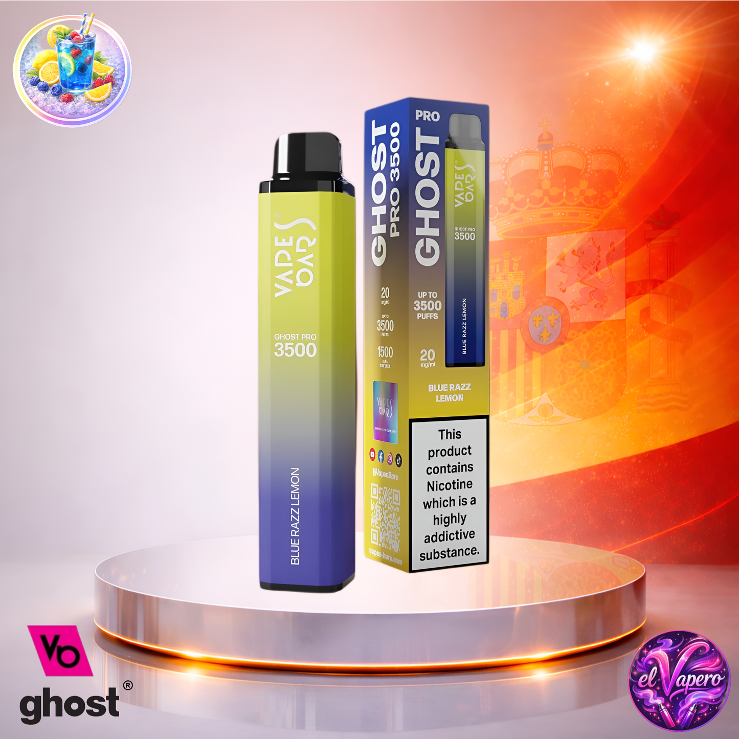 Vapers Desechables - Cigarrillo Electrónico - España - Ghost Pro 3500 - Blue Razz Lemon 3500 Caladas - Los más baratos