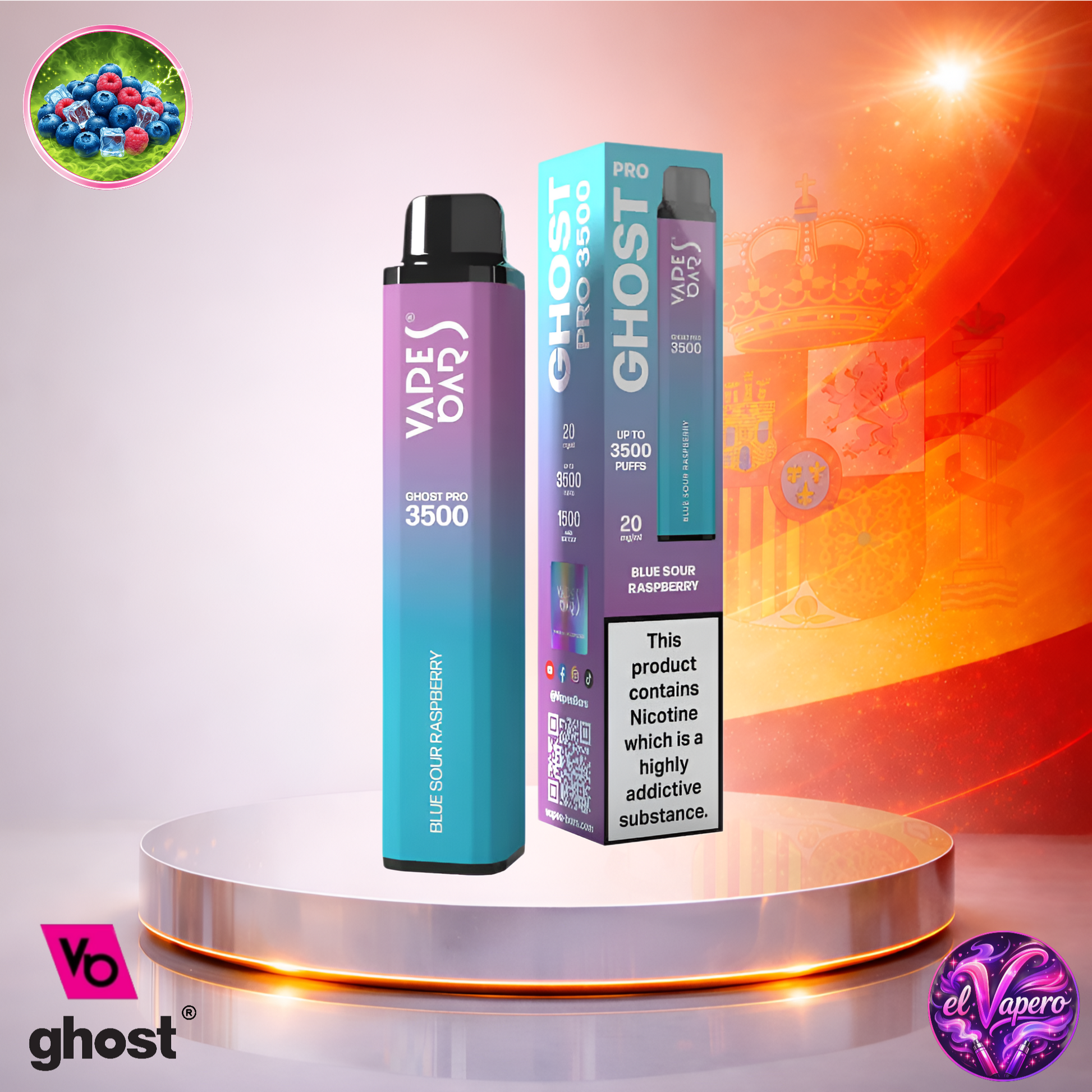 Vapers Desechables - Cigarrillo Electrónico - España - Ghost Pro 3500 - Blue Sour Raspberry 3500 Caladas - Los más baratos