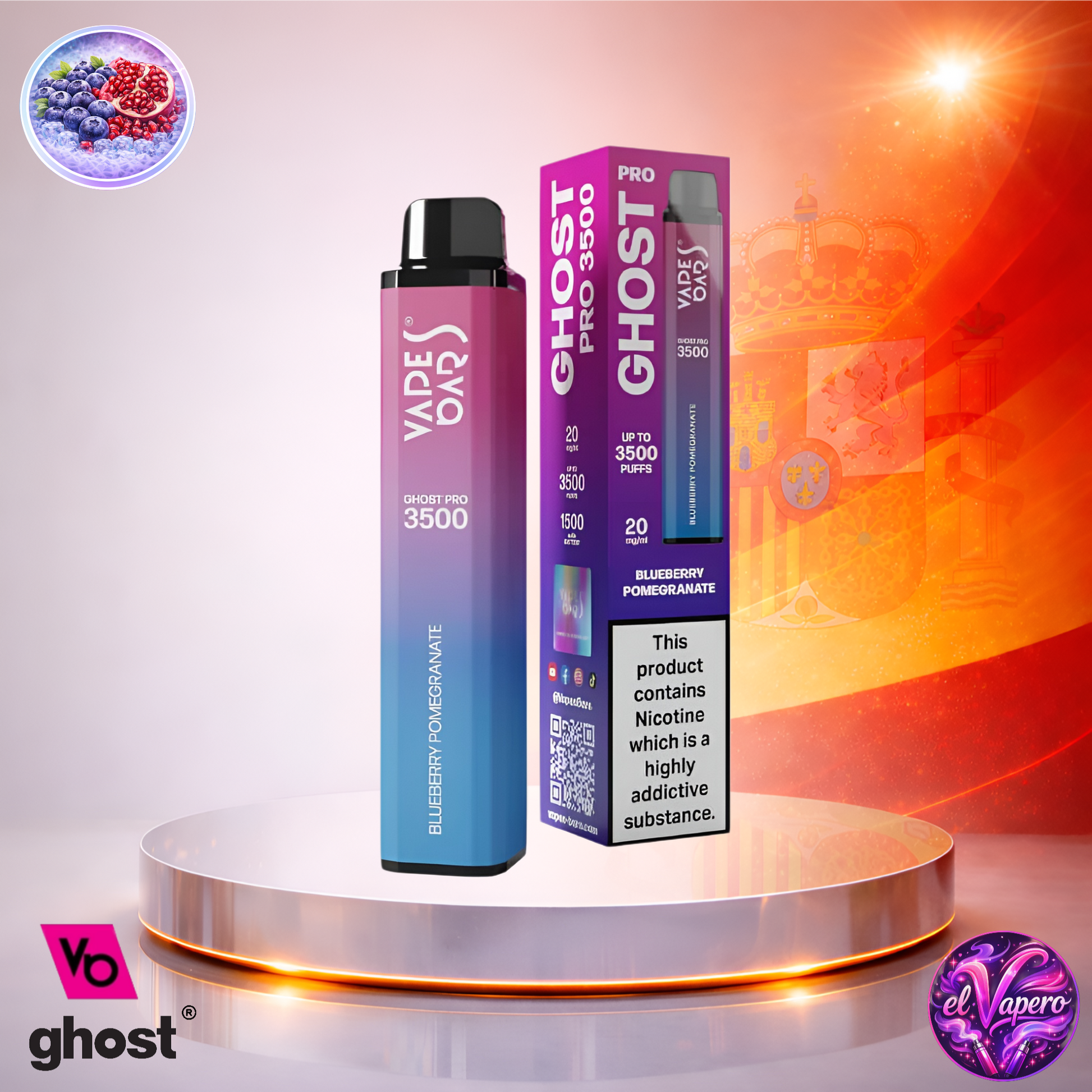 Vapers Desechables - Cigarrillo Electrónico - España - Ghost Pro 3500 - Blueberry Pomegranate 3500 Caladas - Más baratos