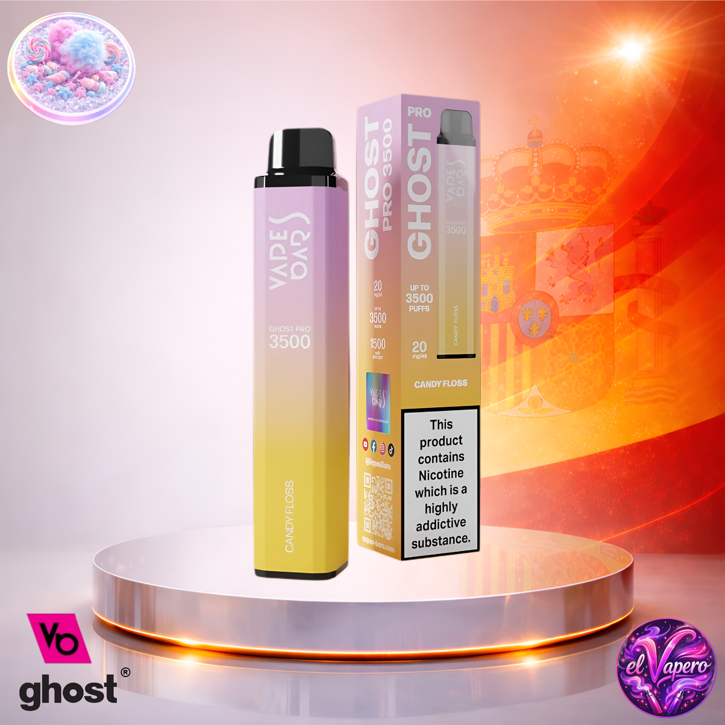 Vapers Desechables - Cigarrillo Electrónico - España - Ghost Pro 3500 - Candy Floss 3500 Caladas - Más baratos