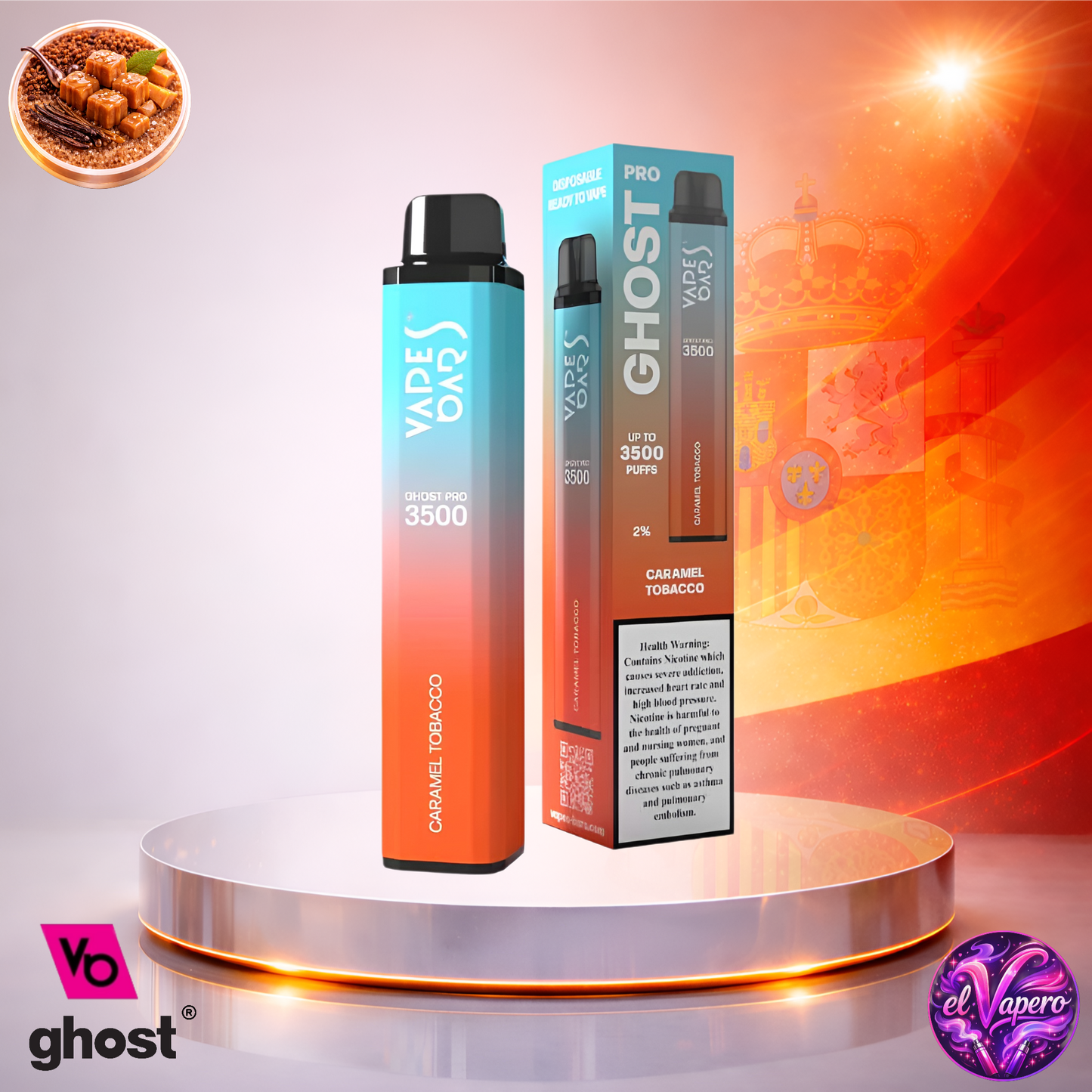 Vapers Desechables - Cigarrillo Electrónico - España - Ghost Pro 3500 - Caramel Tobacco 3500 Caladas - Más baratos