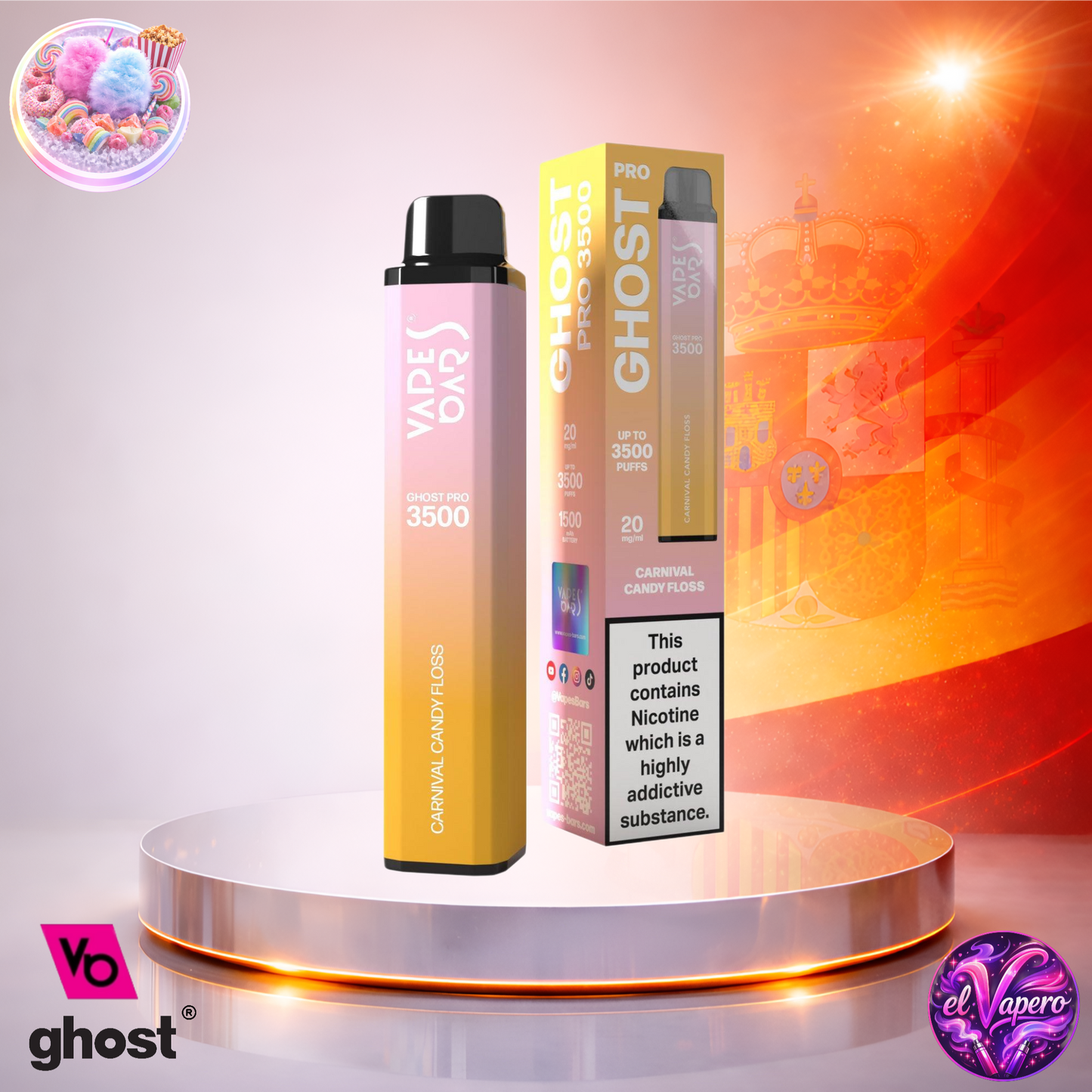 Vapers Desechables - Cigarrillo Electrónico - España - Ghost Pro 3500 - Carnival Candy Floss 3500 Caladas - Más baratos