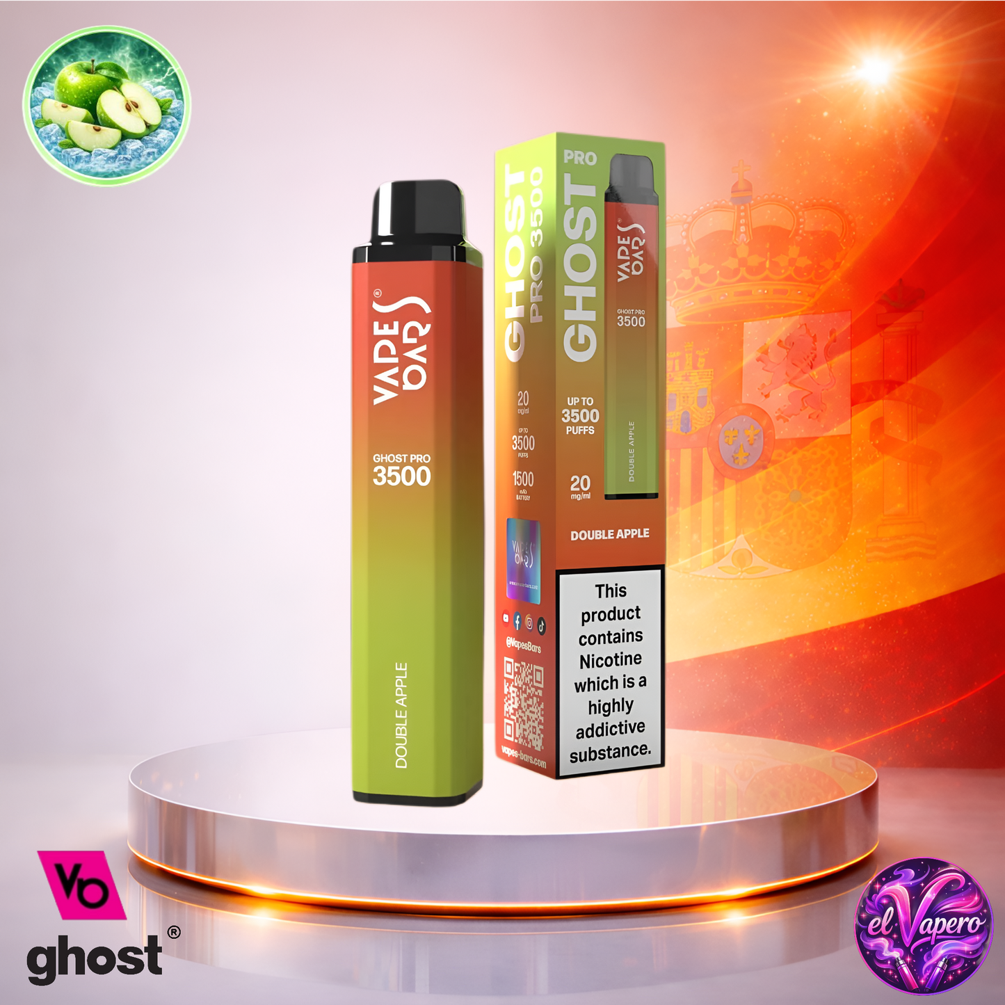 Vapers Desechables - Cigarrillo Electrónico - España - Ghost Pro 3500 - Double Apple 3500 Caladas - Los más baratos