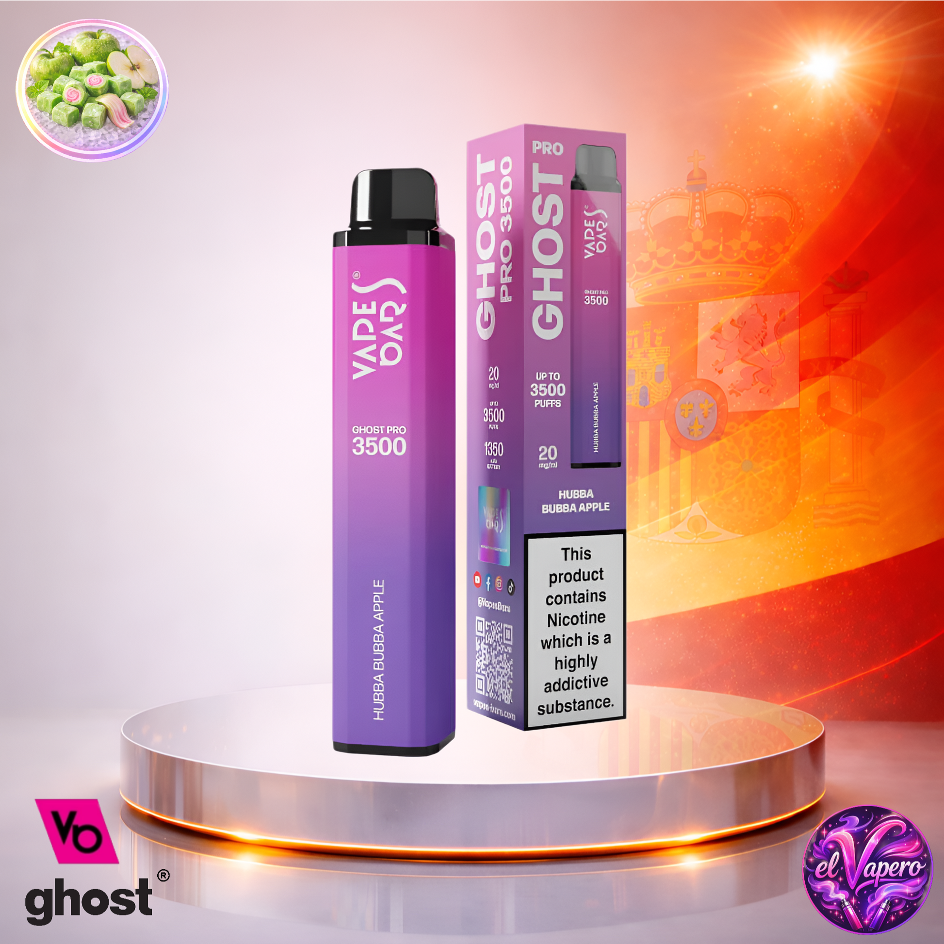 Vapers Desechables - Cigarrillo Electrónico - España - Ghost Pro 3500 - Hubba Bubba Apple 3500 Caladas - Más baratos