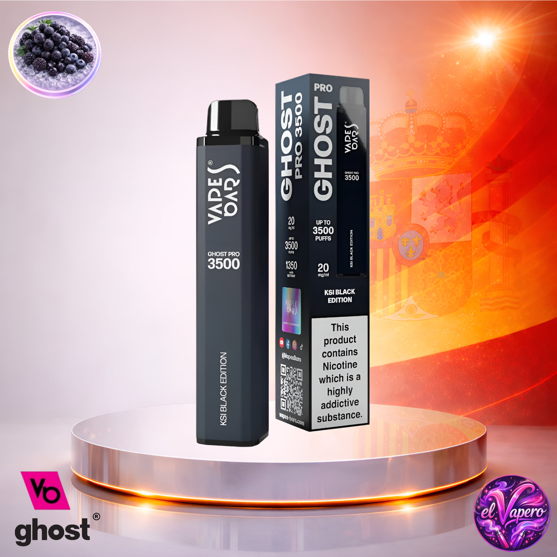 Vapers Desechables - Cigarrillo Electrónico - España - Ghost Pro 3500 - KSI Black Edition 3500 Caladas - Más baratos