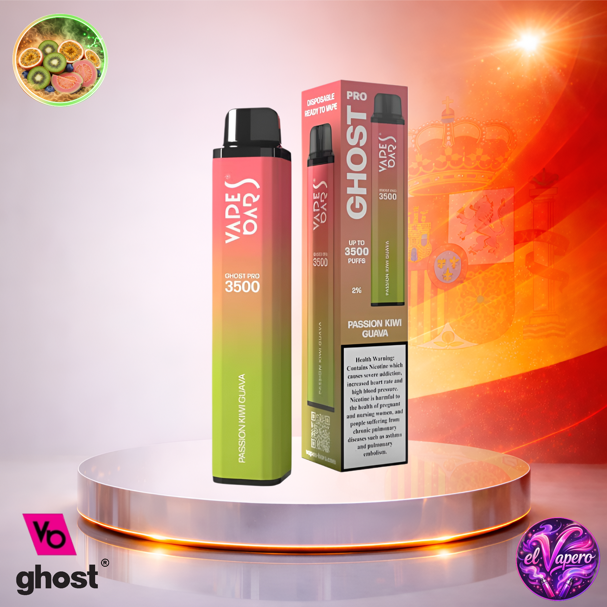 Vapers Desechables - Cigarrillo Electrónico - España - Ghost Pro 3500 - Kiwi Passion Guava 3500 Caladas - Los más baratos