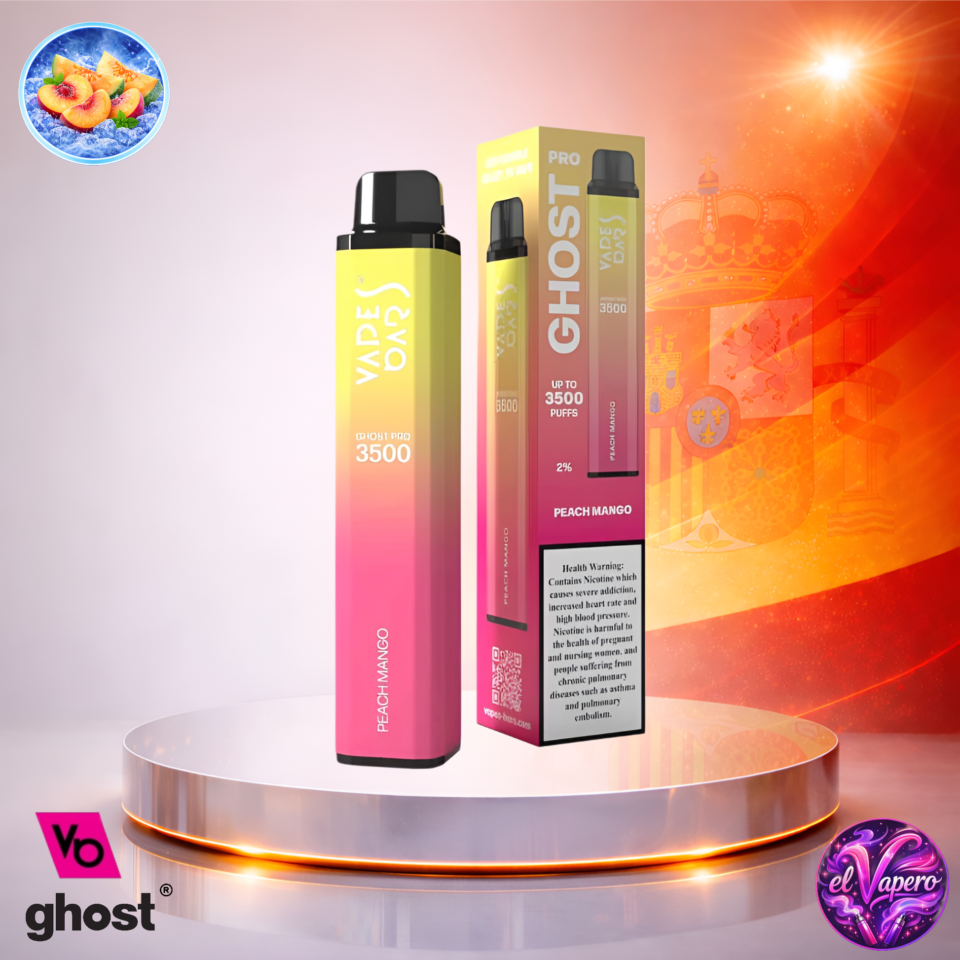 Vapers Desechables - Cigarrillo Electrónico - España - Ghost Pro 3500 - Peach Mango 3500 Caladas - Los más baratos