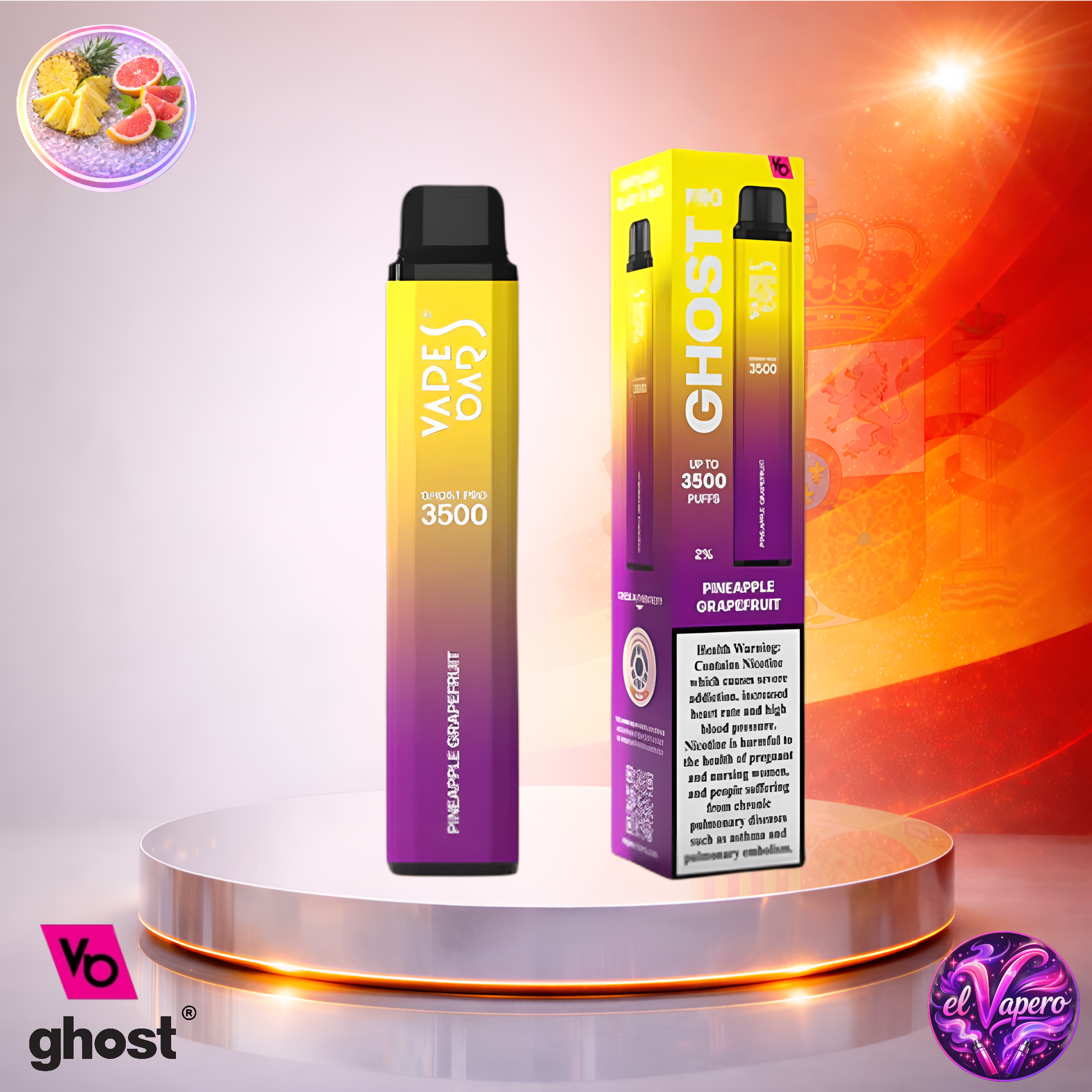 Vapers Desechables - Cigarrillo Electrónico - España - Ghost Pro 3500 - Pineapple Grapefruit 3500 Caladas - El mejor precio