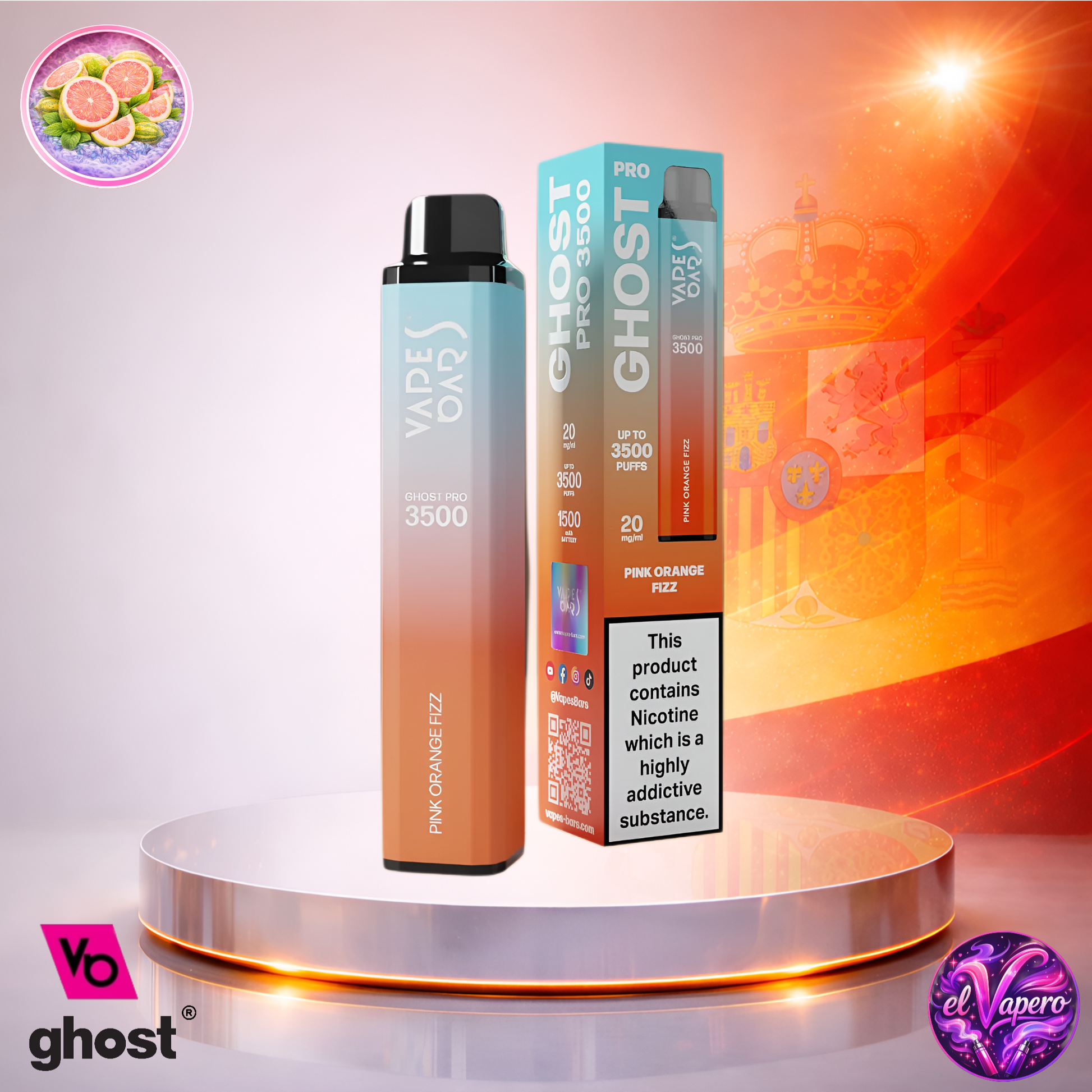 Vapers Desechables - Cigarrillo Electrónico - España - Ghost Pro 3500 - Pink Orange Fizz 3500 Caladas - El mejor precio