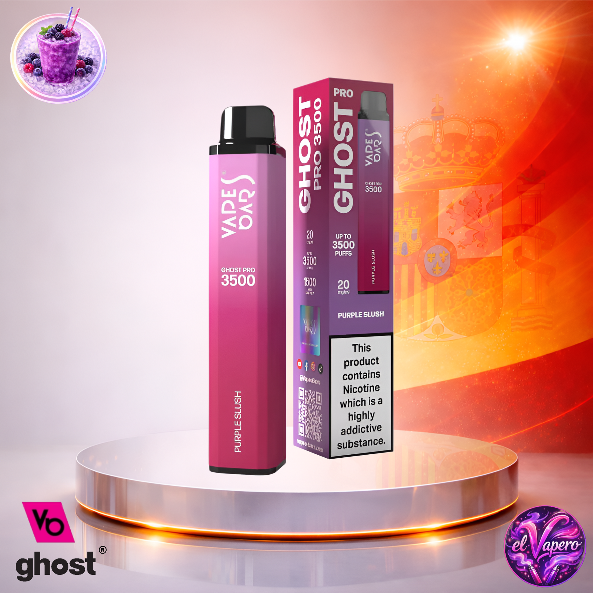 Vapers Desechables - Cigarrillo Electrónico - España - Ghost Pro 3500 - Purple Slush 3500 Caladas - El mejor precio