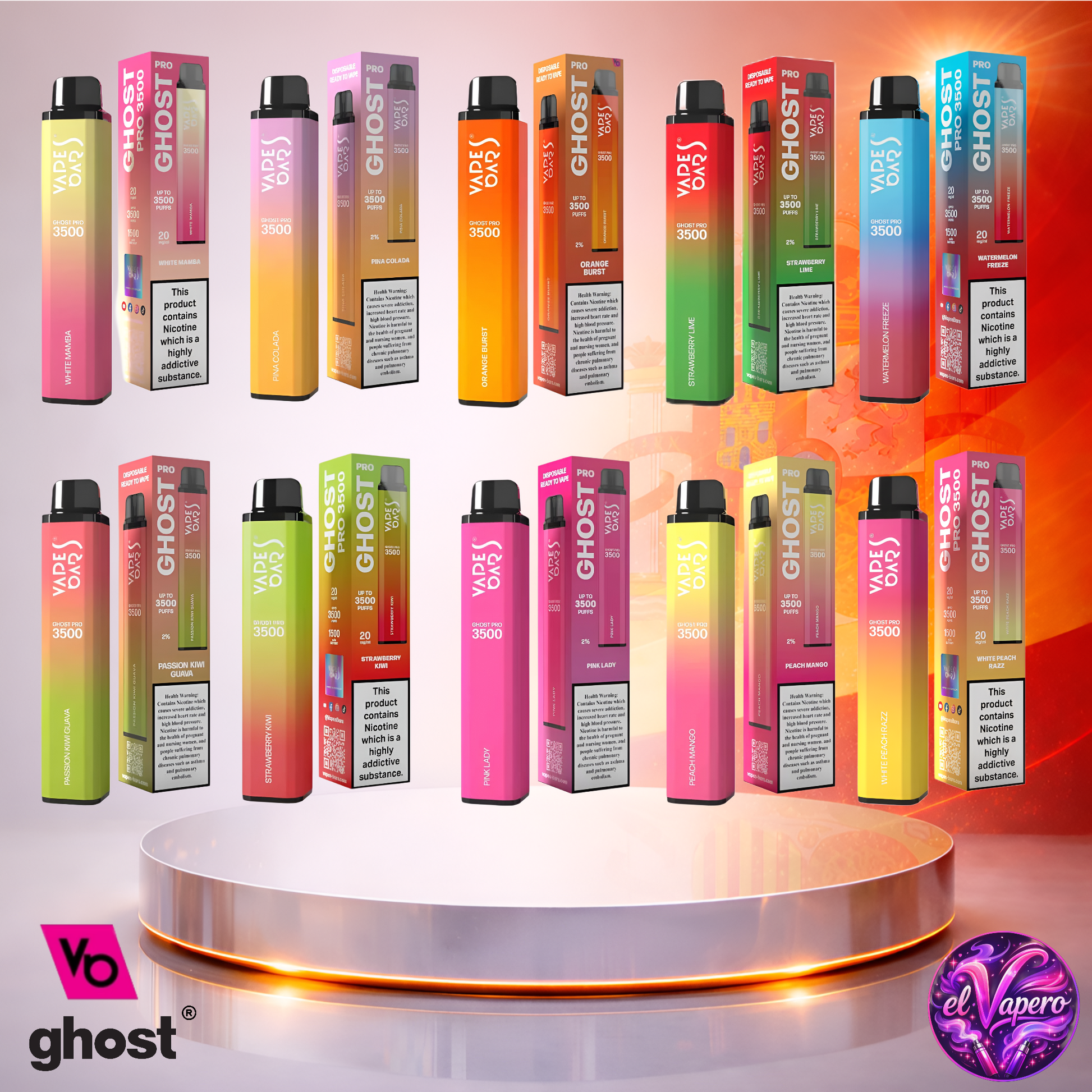 Vapers Desechables - Cigarrillo Electrónico - España - Ghost Pro 3500 - Sabores 4 3500 Caladas - Más baratos