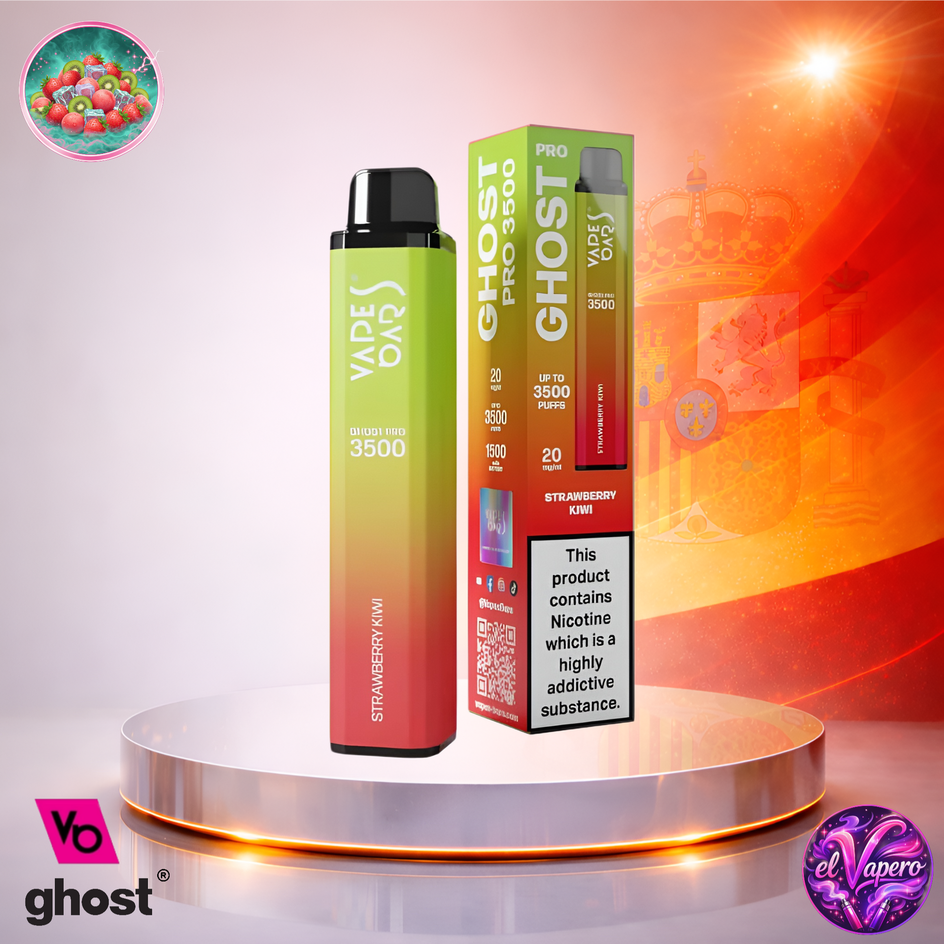 Vapers Desechables - Cigarrillo Electrónico - España - Ghost Pro 3500 - Strawberry Kiwi 3500 Caladas - El mejor precio