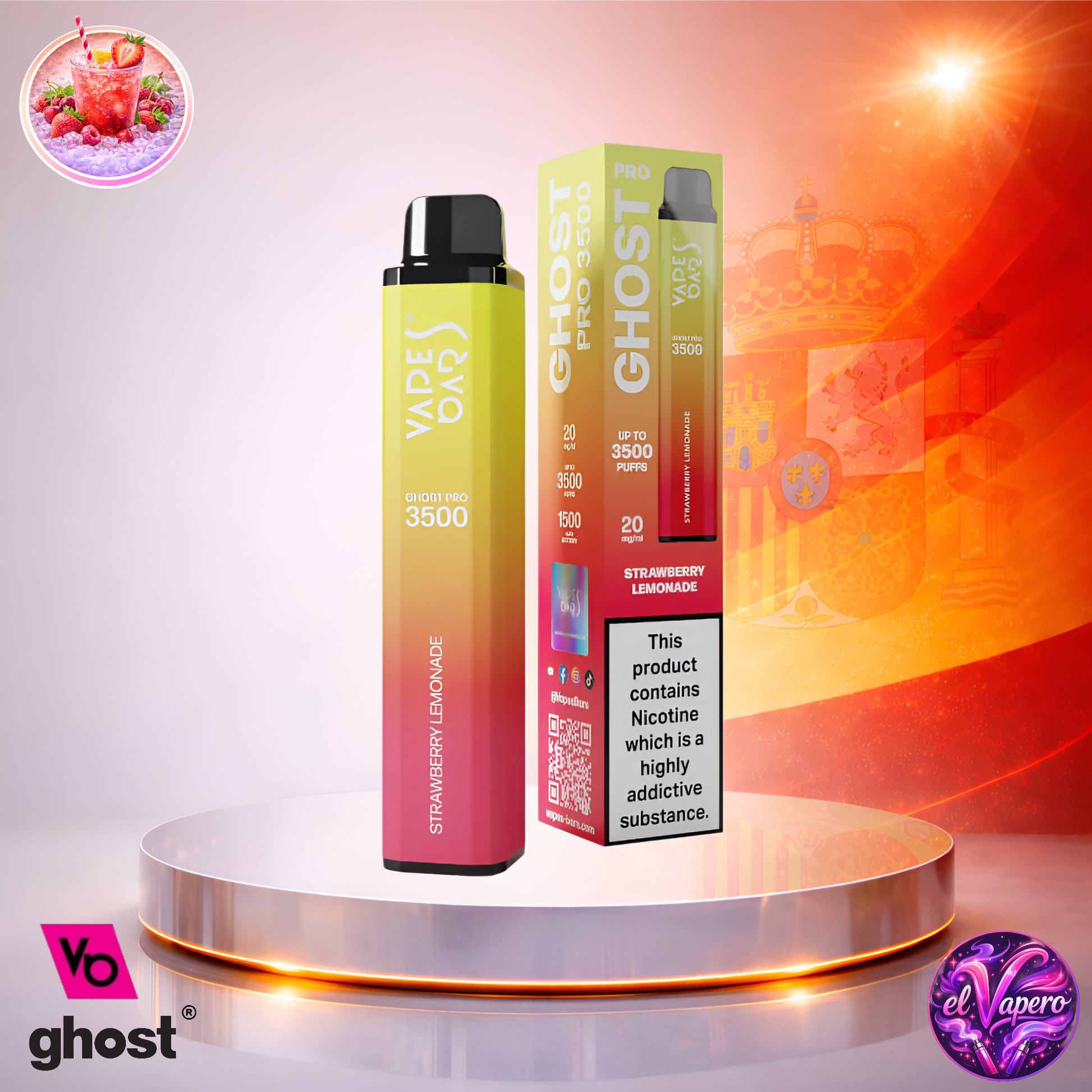 Vapers Desechables - Cigarrillo Electrónico - España - Ghost Pro 3500 - Strawberry Lemonade 3500 Caladas - Los más baratos