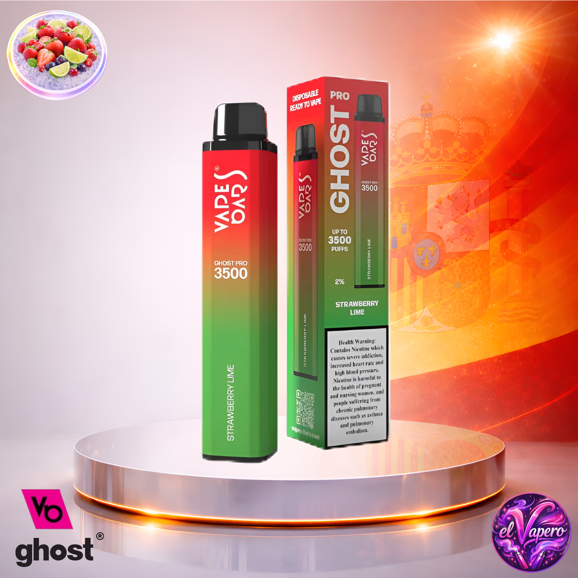 Vapers Desechables - Cigarrillo Electrónico - España - Ghost Pro 3500 - Strawberry Lime 3500 Caladas - Los más baratos