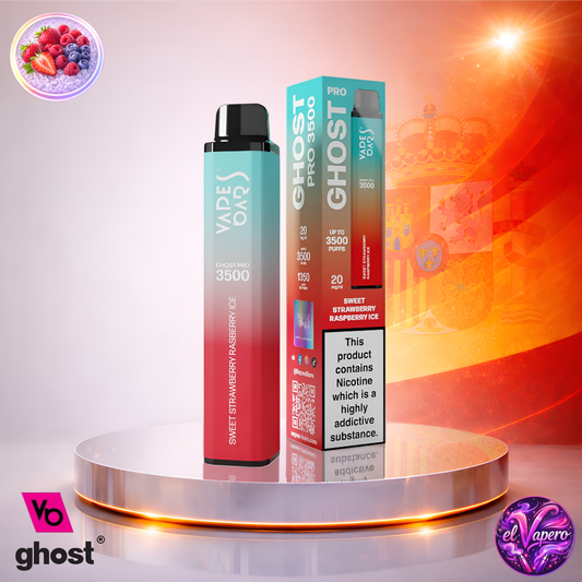 Vapers Desechables - Cigarrillo Electrónico - España - Ghost Pro 3500 - Sweet Strawberry Raspberry Ice 3500 Caladas - El mejor precio