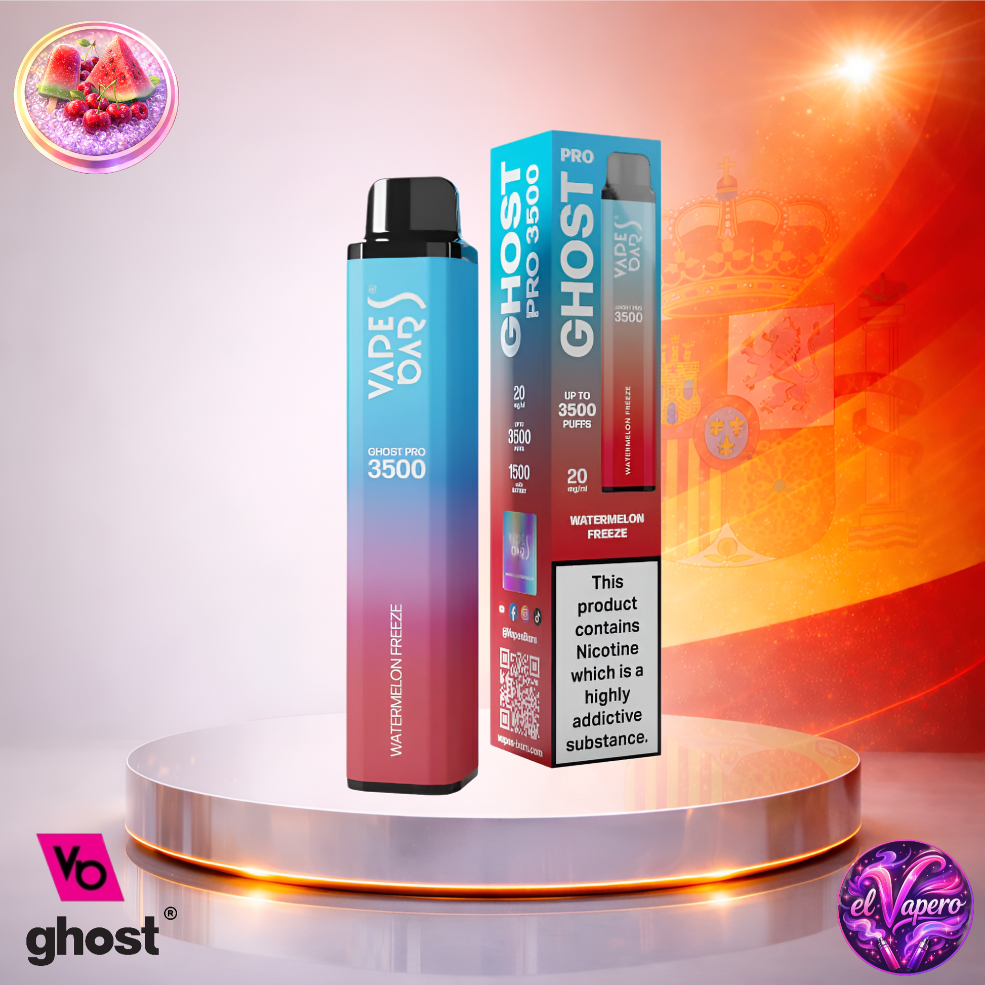Vapers Desechables - Cigarrillo Electrónico - España - Ghost Pro 3500 - Watermelon Freeze 3500 Caladas - Más baratos