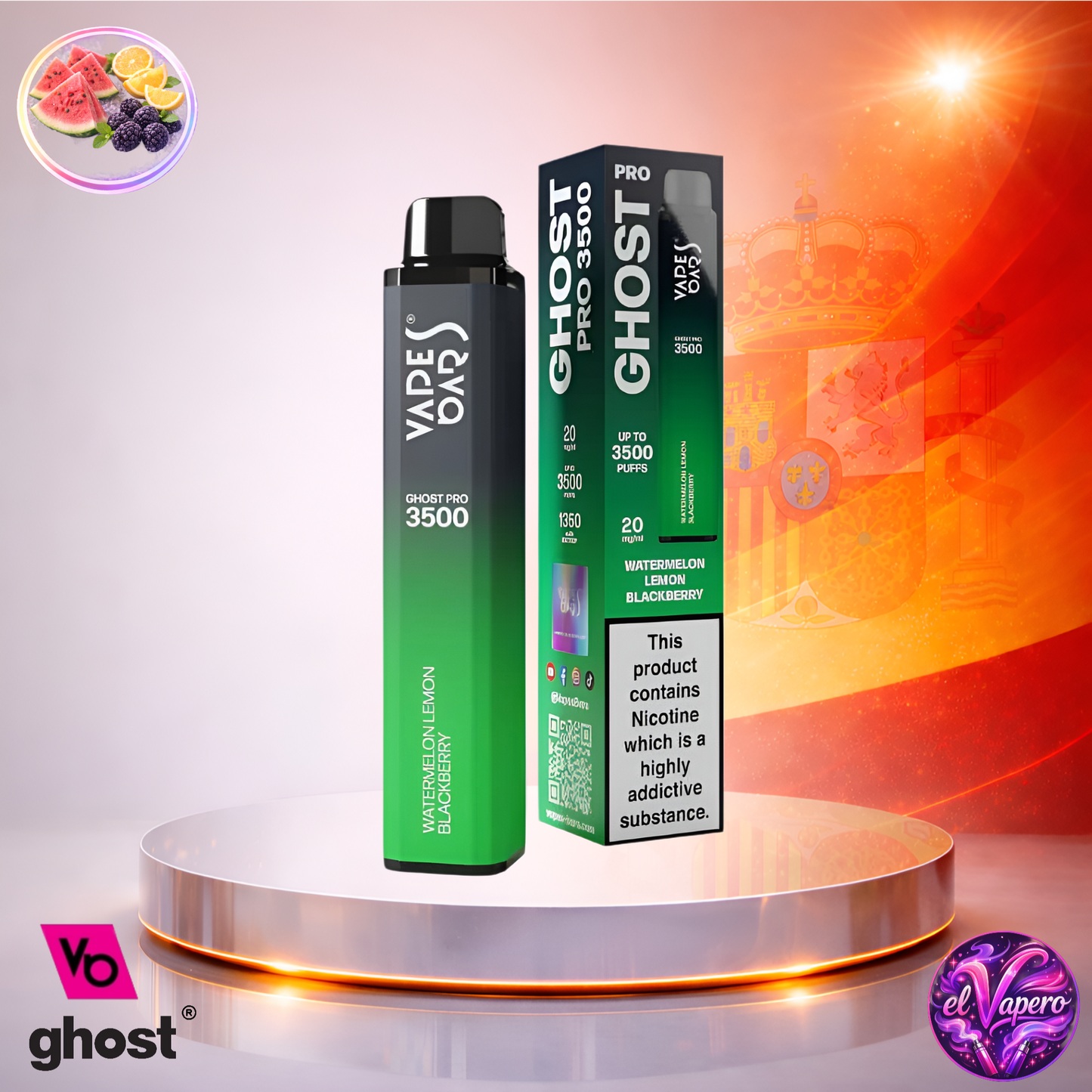 Vapers Desechables - Cigarrillo Electrónico - España - Ghost Pro 3500 - Watermelon Lemon Blackberry 3500 Caladas - El mejor precio