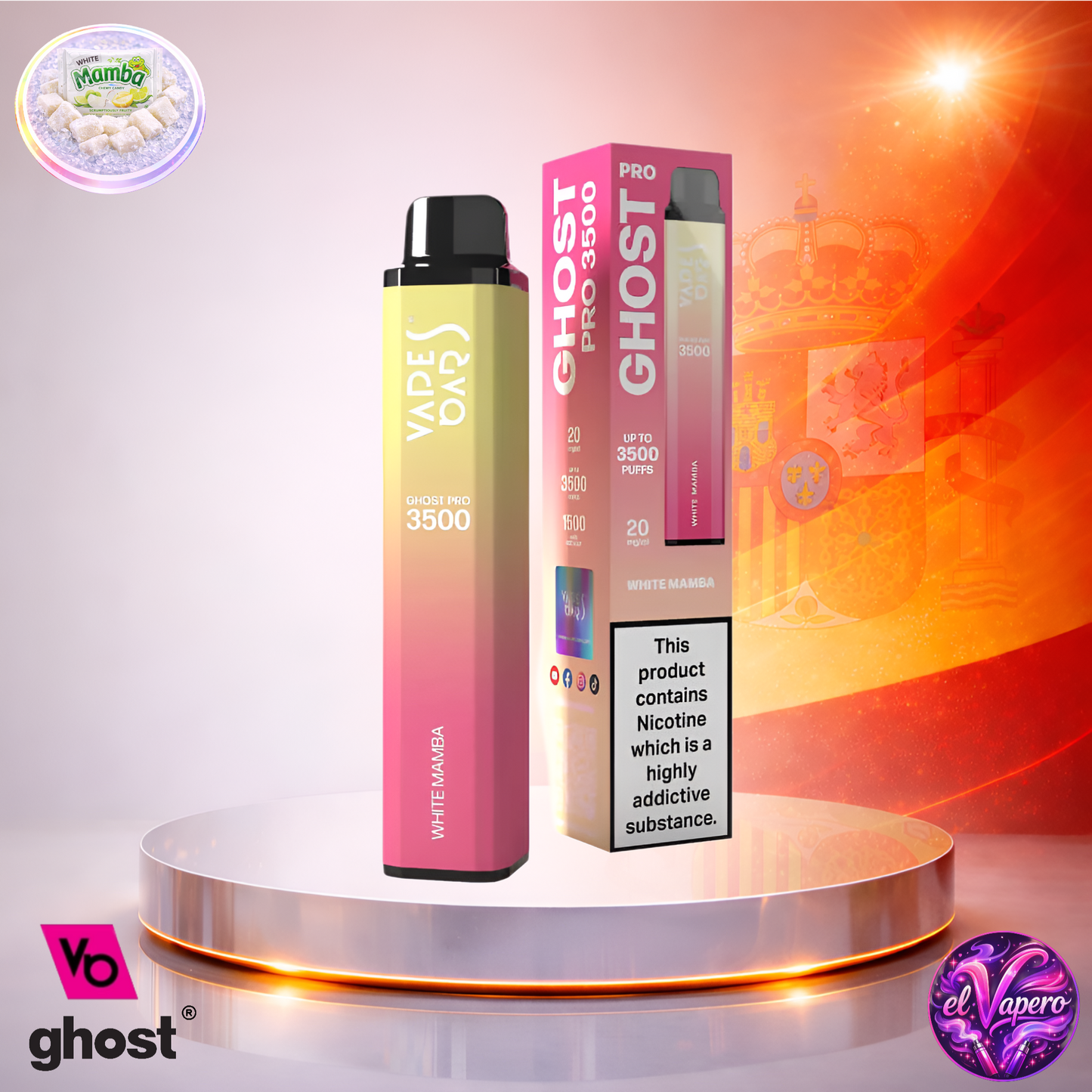 Vapers Desechables - Cigarrillo Electrónico - España - Ghost Pro 3500 - White Mamba 3500 Caladas - Más baratos