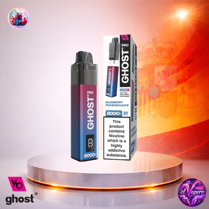 Cigarrillo electrónico desechable Ghost Pro 8K España Blueberry Pomegranate con hasta 8000 caladas y sabor a arándano y granada