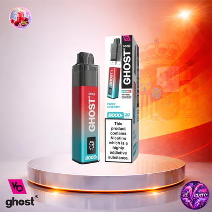 Vape desechable Ghost Pro 8K España Fizzy Cherry con hasta 8000 caladas y refrescante sabor a cereza con toque de soda