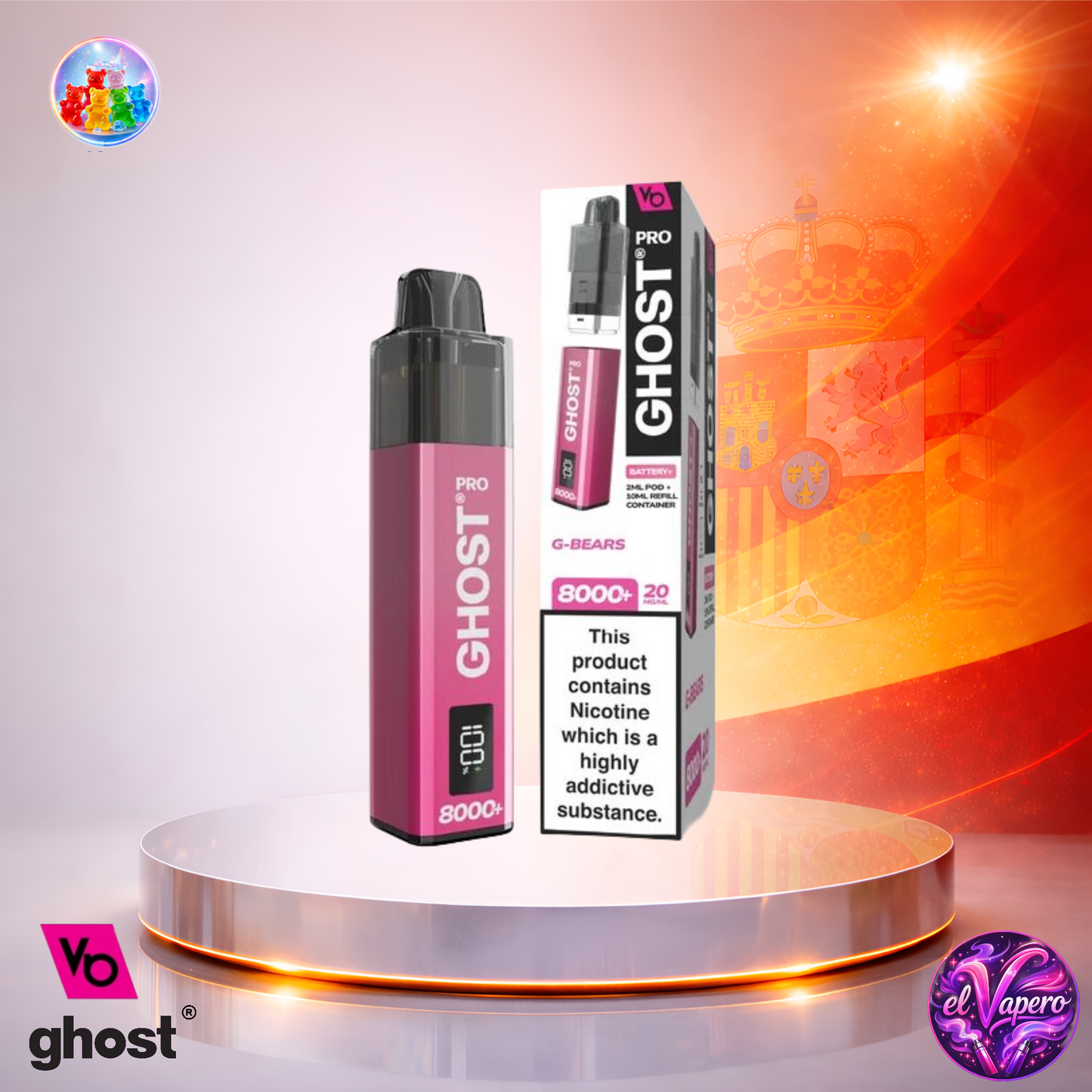 Vaper desechable Ghost Pro 8K España Kiwi Passionfruit Lime con hasta 8000 caladas y sabor tropical a kiwi, maracuyá y lima