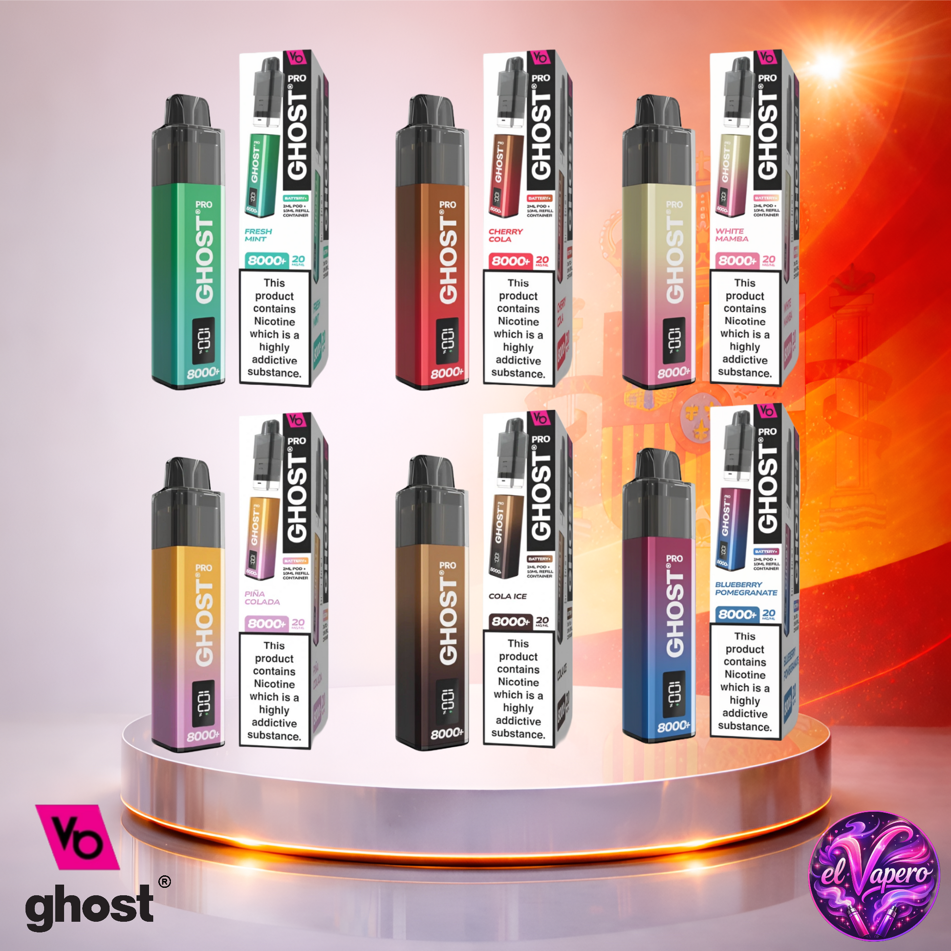 Cigarrillo electrónico desechable Ghost Pro 8K España Mix 1 con hasta 8000 caladas