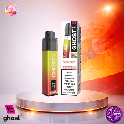 Cigarrillo electrónico desechable Ghost Pro 8K España Strawberry Lemonade con hasta 8000 caladas y sabor a limonada de fresa