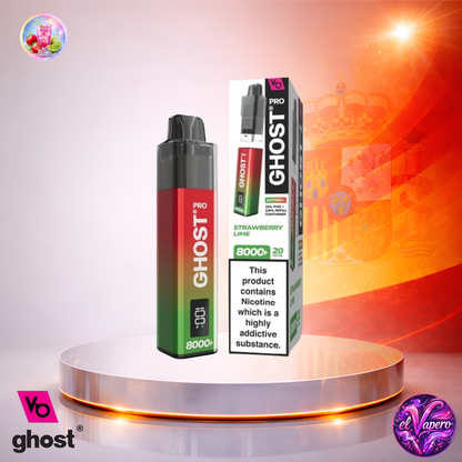 Vape desechable Ghost Pro 8K España Strawberry Lime con hasta 8000 caladas y refrescante sabor a fresa y lima
