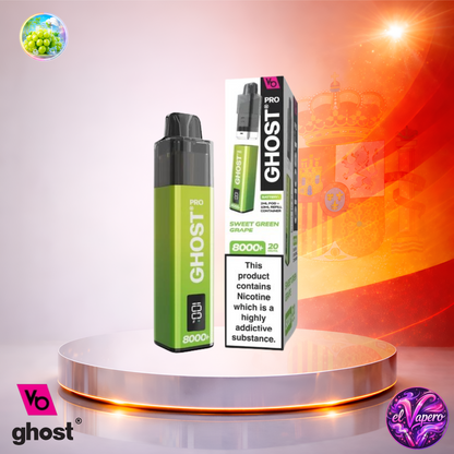 Vape desechable Ghost Pro 8K España Sweet Green Grape con hasta 8000 caladas y dulce sabor a uva verde