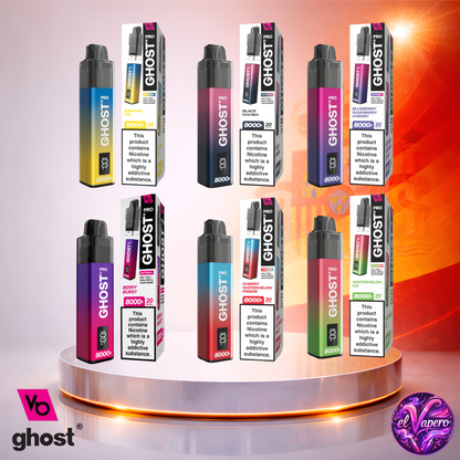 Vape desechable Ghost Pro 8K España Mix 3 con hasta 8000 caladas y variedad de sabores