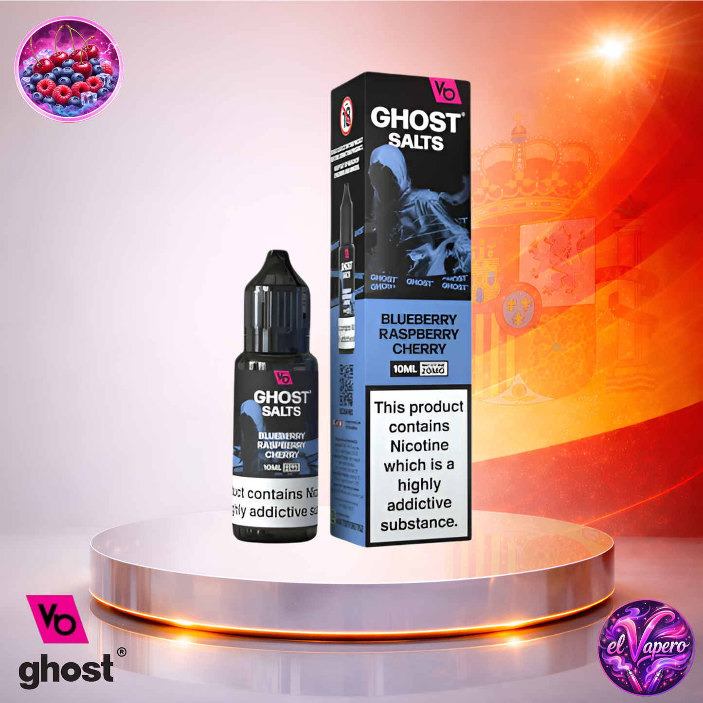 Vapers Desechables - Cigarrillo Electrónico - España - Ghost Salts - 10ml - Liquidy Blueberry Raspberry Cherry - Líquido Sal De Nicotina - Más baratos