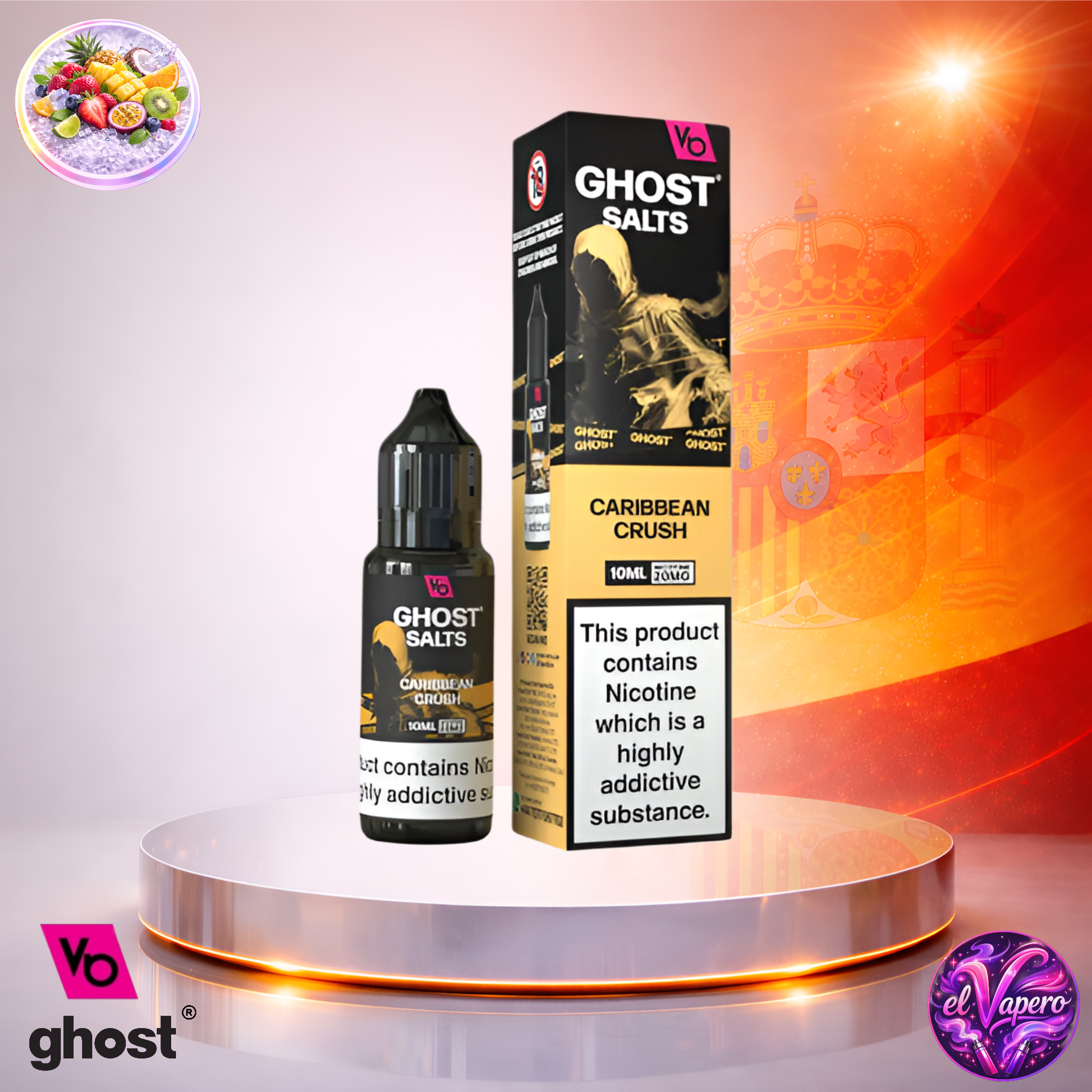 Vapers Desechables - Cigarrillo Electrónico - España - Ghost Salts - 10ml - Liquidy Caribbean Crush - Líquido Sal De Nicotina - El mejor precio