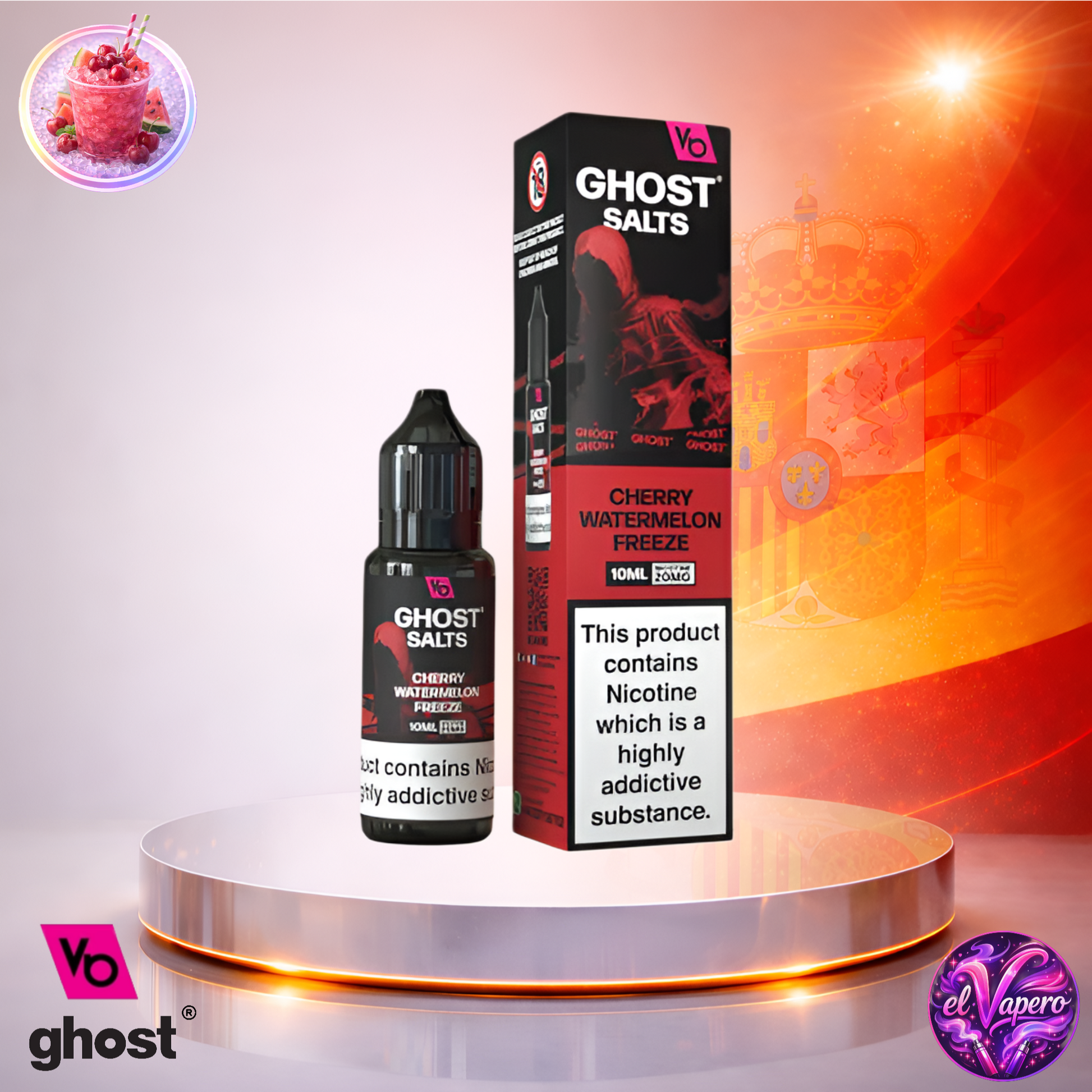 Vapers Desechables - Cigarrillo Electrónico - España - Ghost Salts - 10ml - Liquidy Cherry Watermelon Freeze - Líquido Sal De Nicotina - Los más baratos