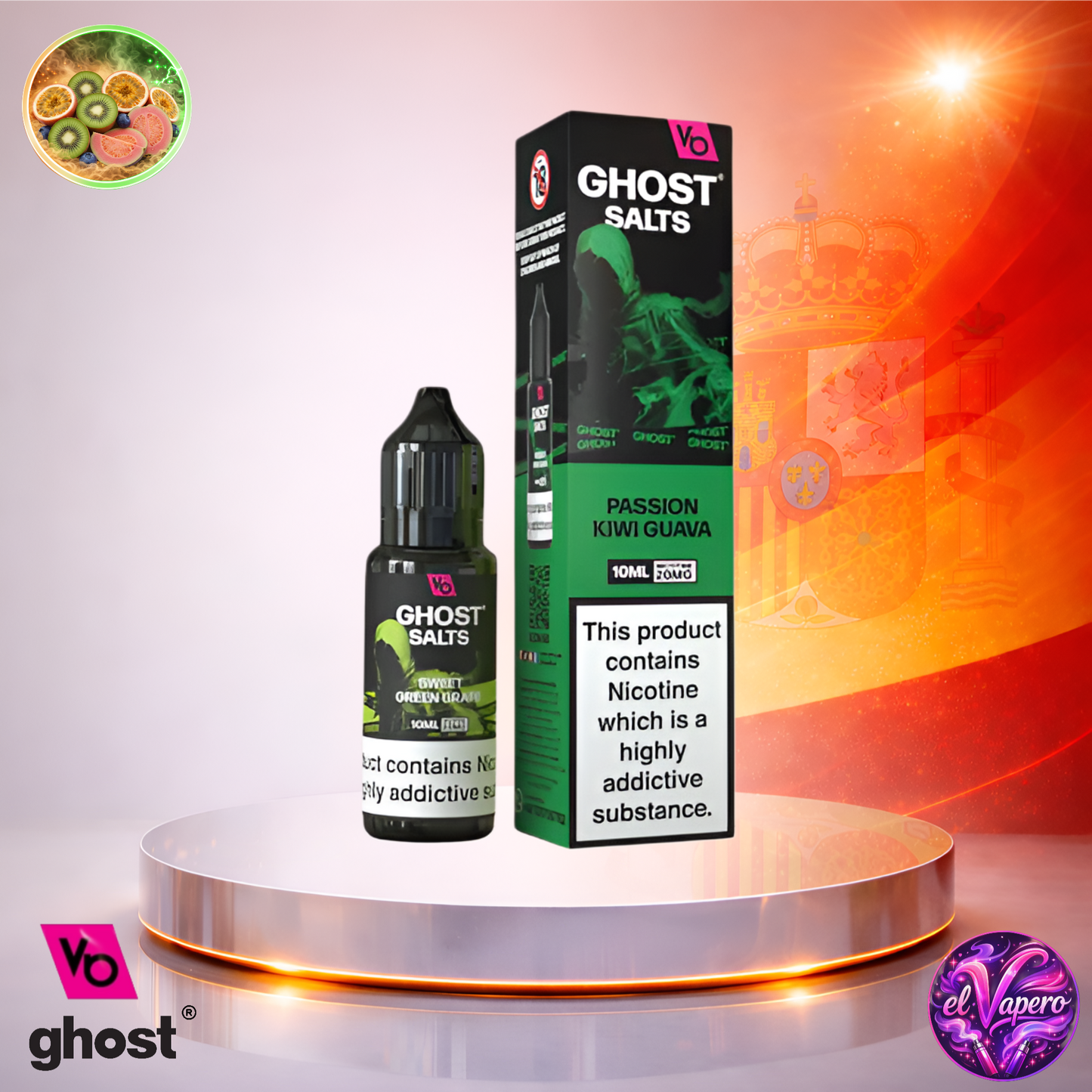 Vapers Desechables - Cigarrillo Electrónico - España - Ghost Salts - 10ml - Liquidy Passion Kiwi Guava - Líquido Sal De Nicotina - Los más baratos