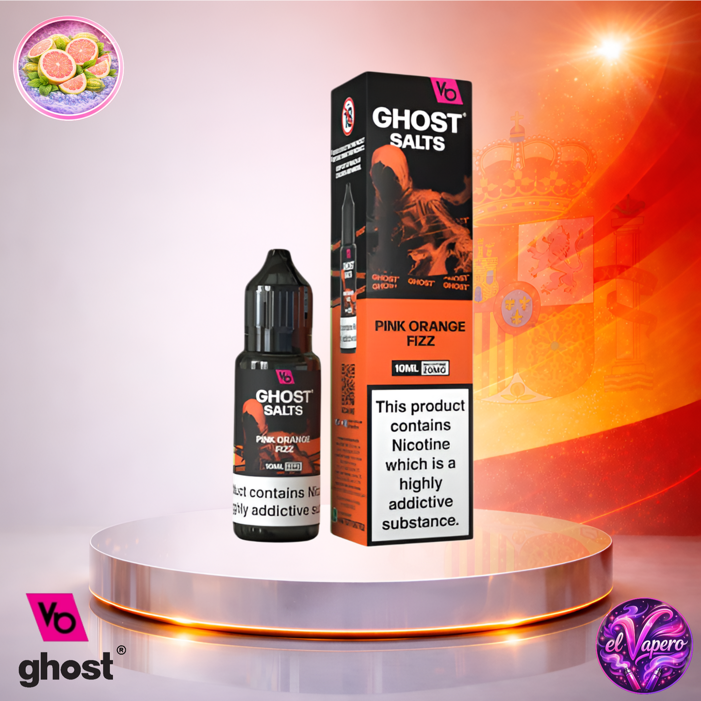 Vapers Desechables - Cigarrillo Electrónico - España - Ghost Salts - 10ml - Liquidy Pink Orange Fizz - Líquido Sal De Nicotina - Los más baratos