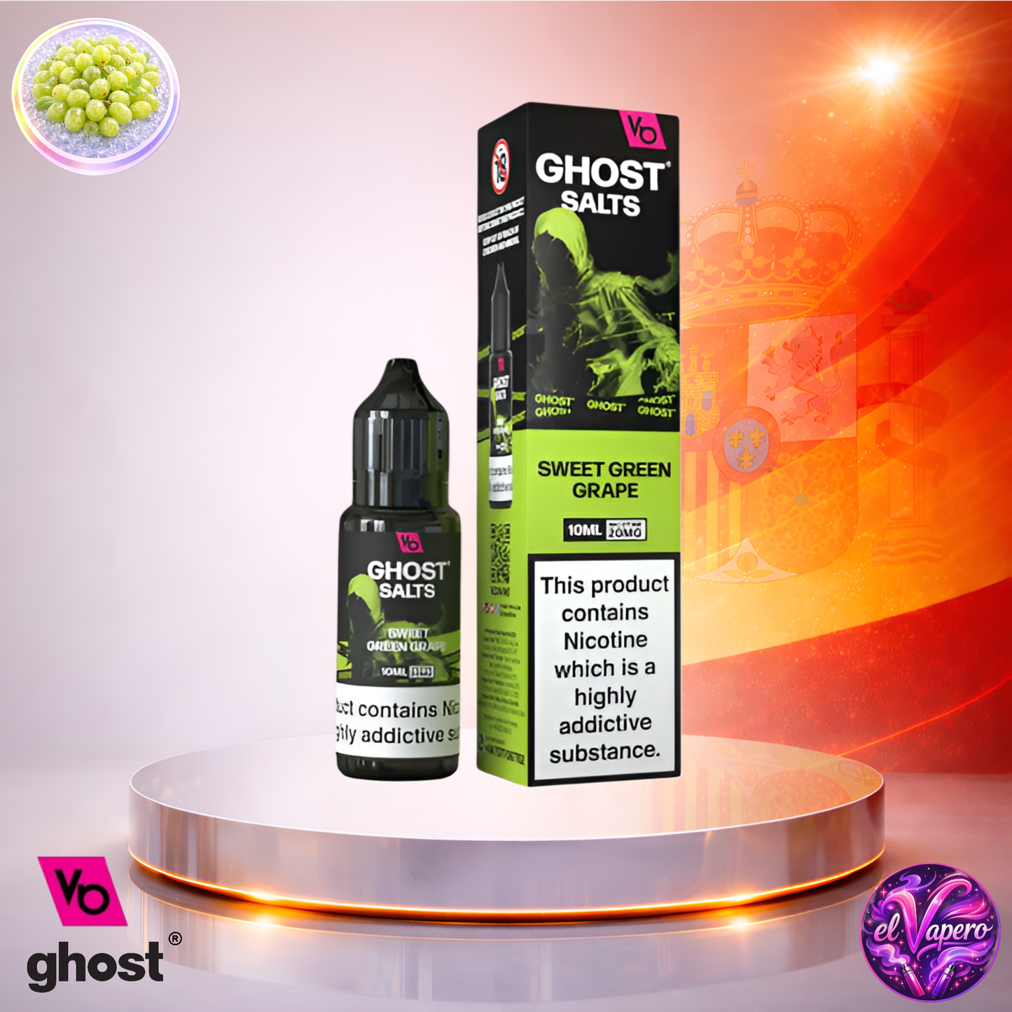 Vapers Desechables - Cigarrillo Electrónico - España - Ghost Salts - 10ml - Liquidy Sweet Green Grape - Líquido Sal De Nicotina - El mejor precio