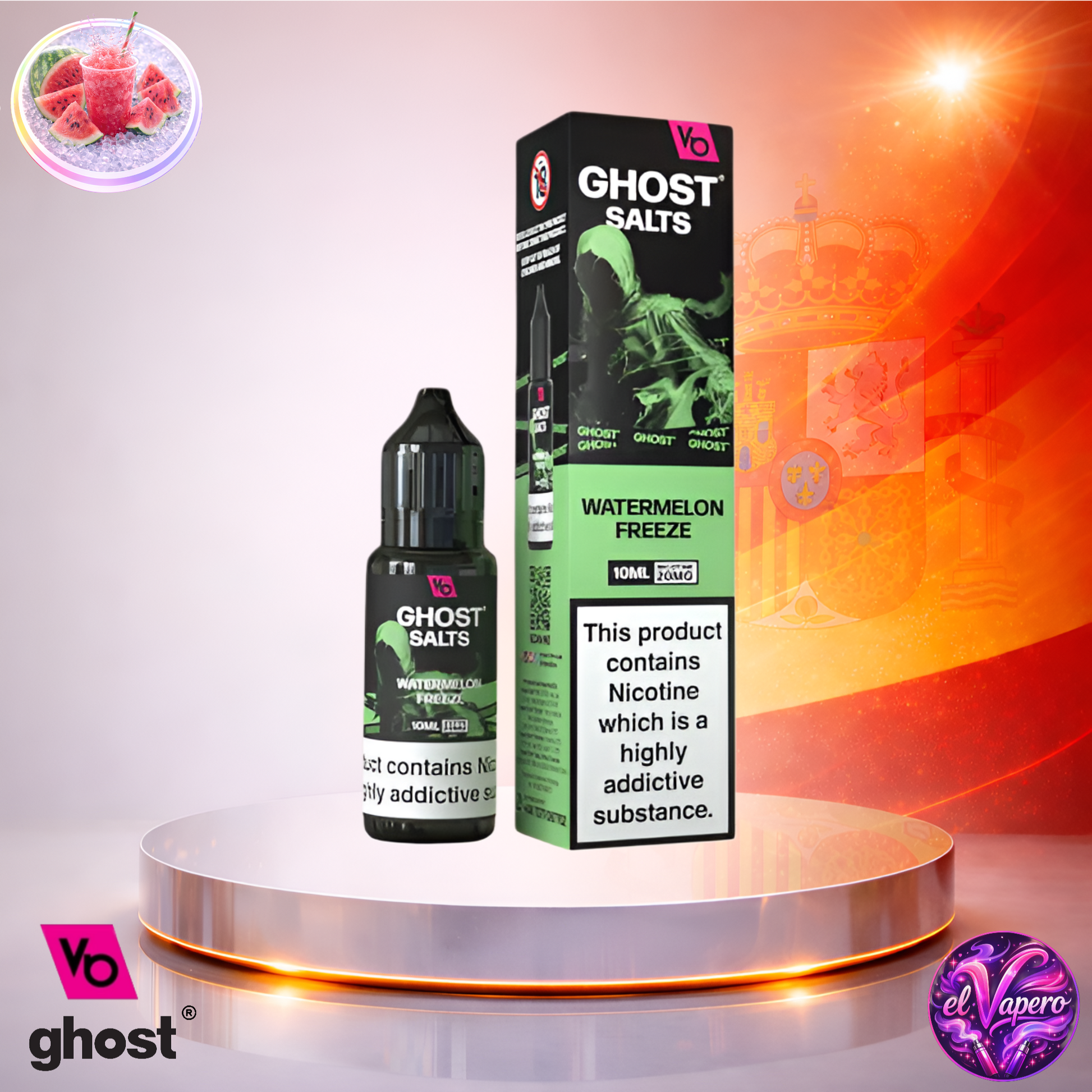 Vapers Desechables - Cigarrillo Electrónico - España - Ghost Salts - 10ml - Liquidy Watermelon Freeze - Líquido Sal De Nicotina - Más baratos