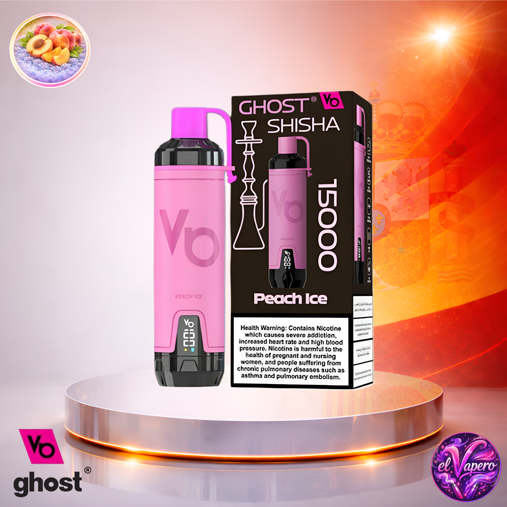 Vapers Desechables - Cigarrillo Electrónico - España - Ghost - Shisha - 15K - Peach Ice 15000 Caladas - Los más baratos