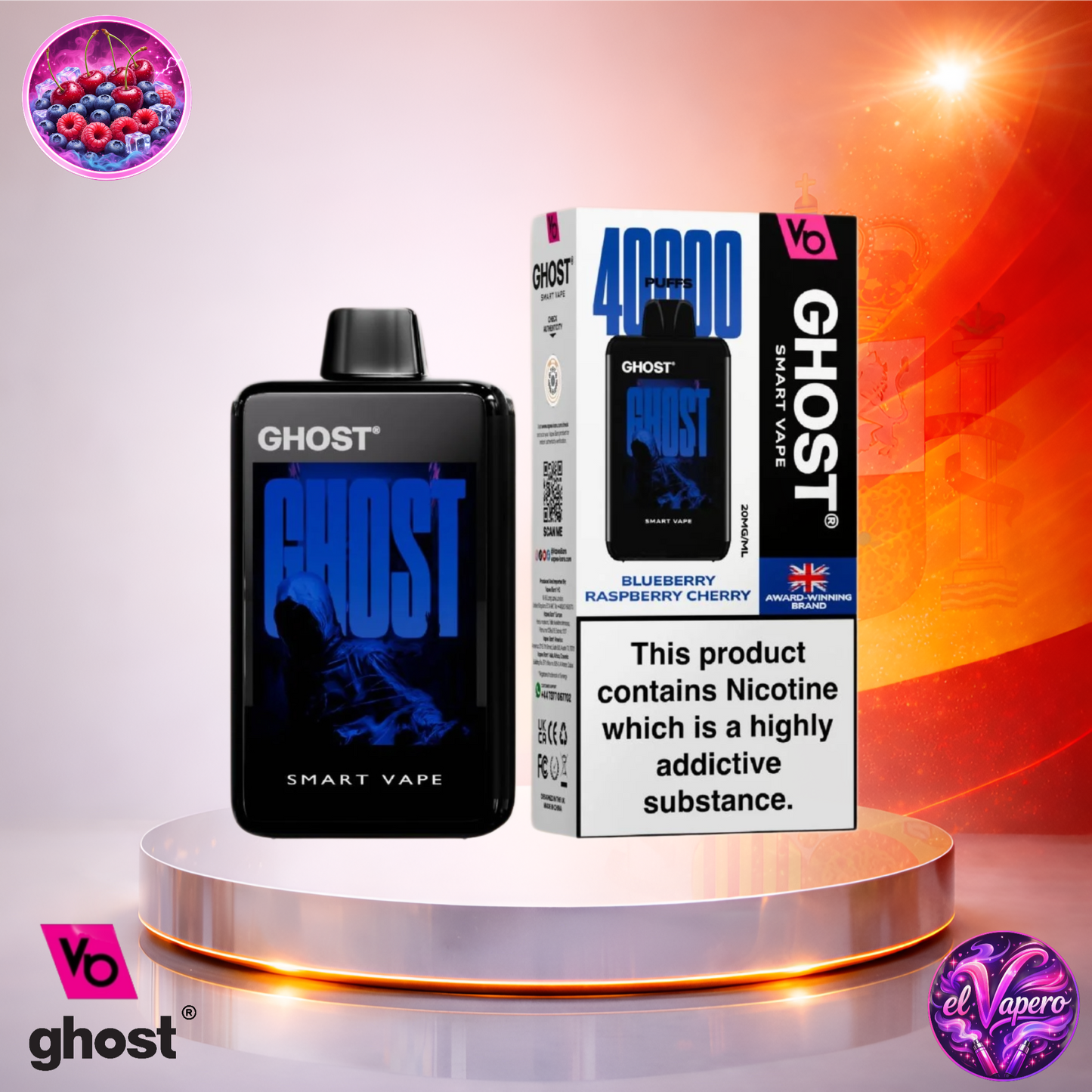 Vapers Desechables - Cigarrillo electrónico - España - Ghost - Smart Vape - 40K - Blueberry Raspberry Cherry 40000 Caladas - El mejor precio