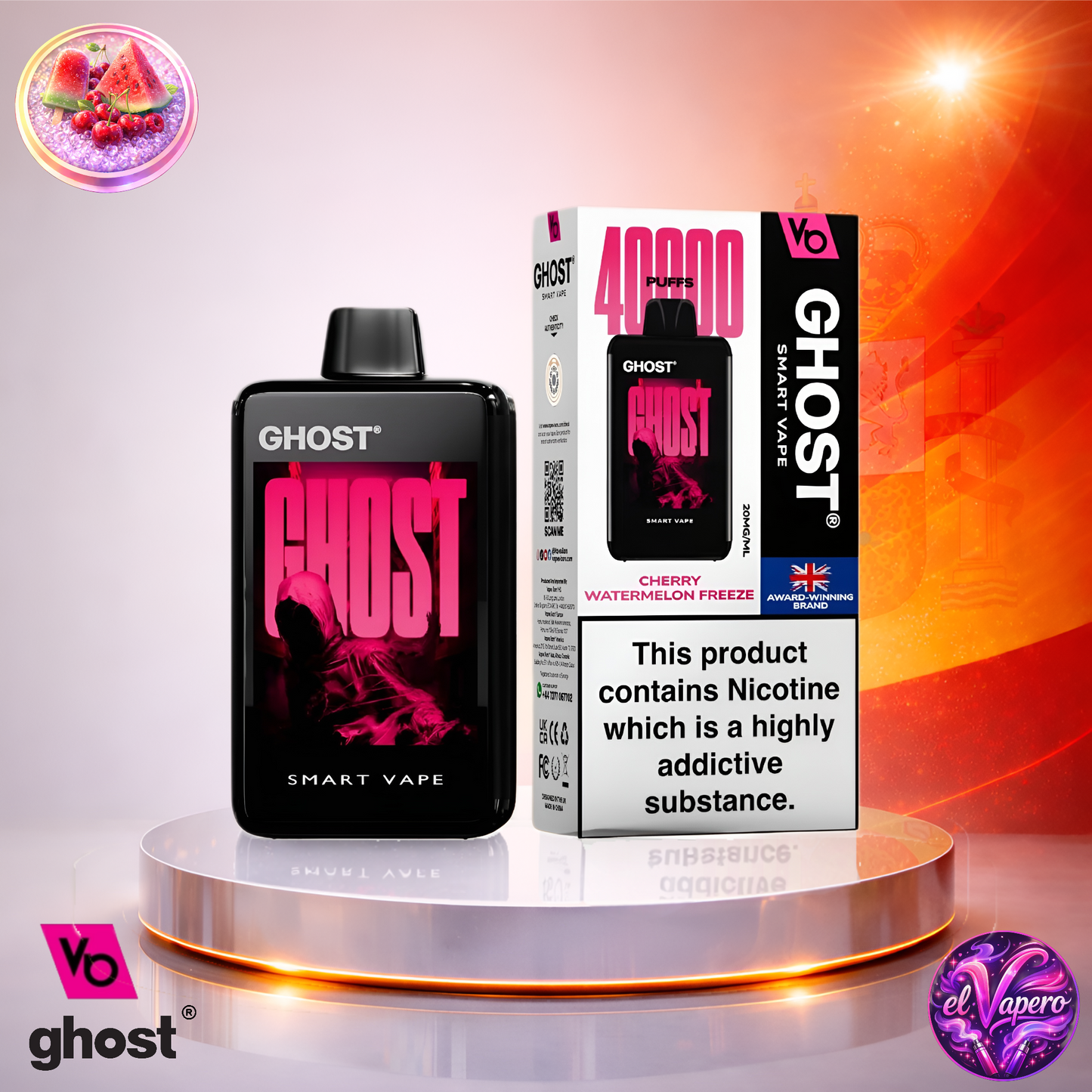 Vapers Desechables - Cigarrillo electrónico - España - Ghost - Smart Vape - 40K - Cherry Watermelon Freeze 40000 Caladas - Más baratos