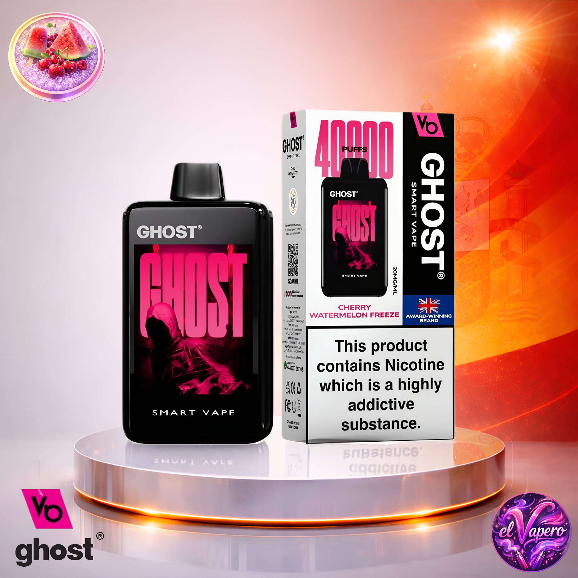 Vapers Desechables - Cigarrillo electrónico - España - Ghost - Smart Vape - 40K - Cherry Watermelon Freeze 40000 Caladas - Más baratos