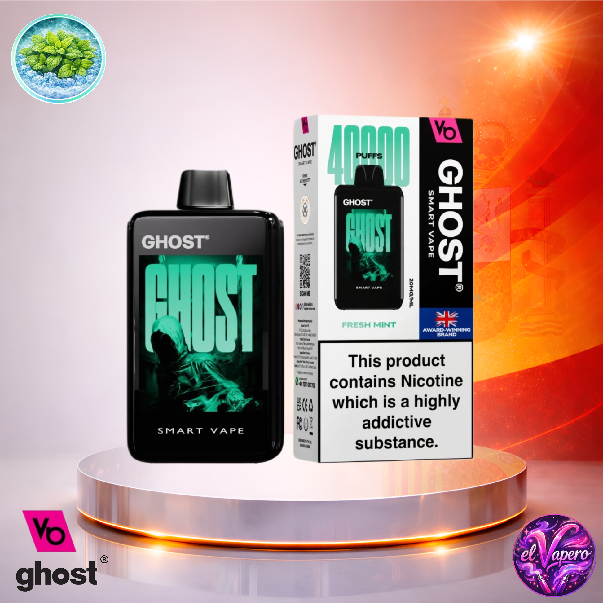 Vapers Desechables - Cigarrillo electrónico - España - Ghost - Smart Vape - 40K - Fresh Mint 40000 Caladas - Más baratos